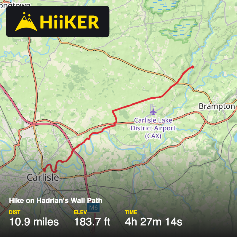 A map preview of the recording Hike on Hadrian's Wall Path.