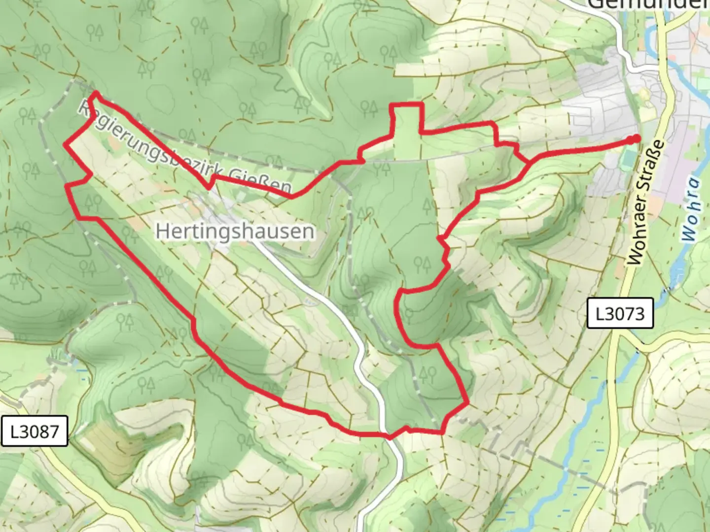 An image depicting the trail Galgerberg and Hertingshausen Loop via Extratour Galgenberg and its surrounding area.