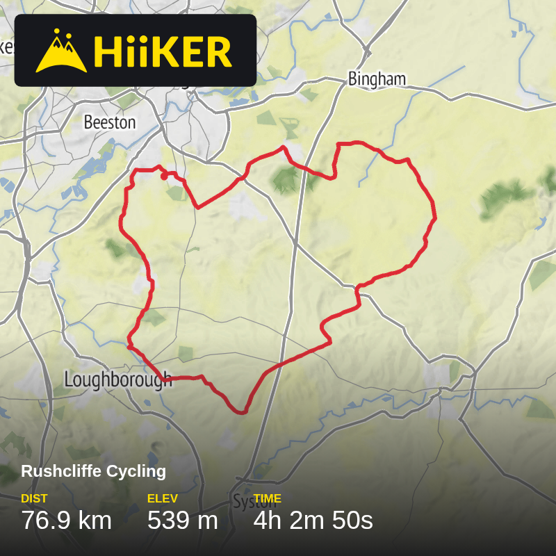 A map preview of the recording Rushcliffe Cycling.