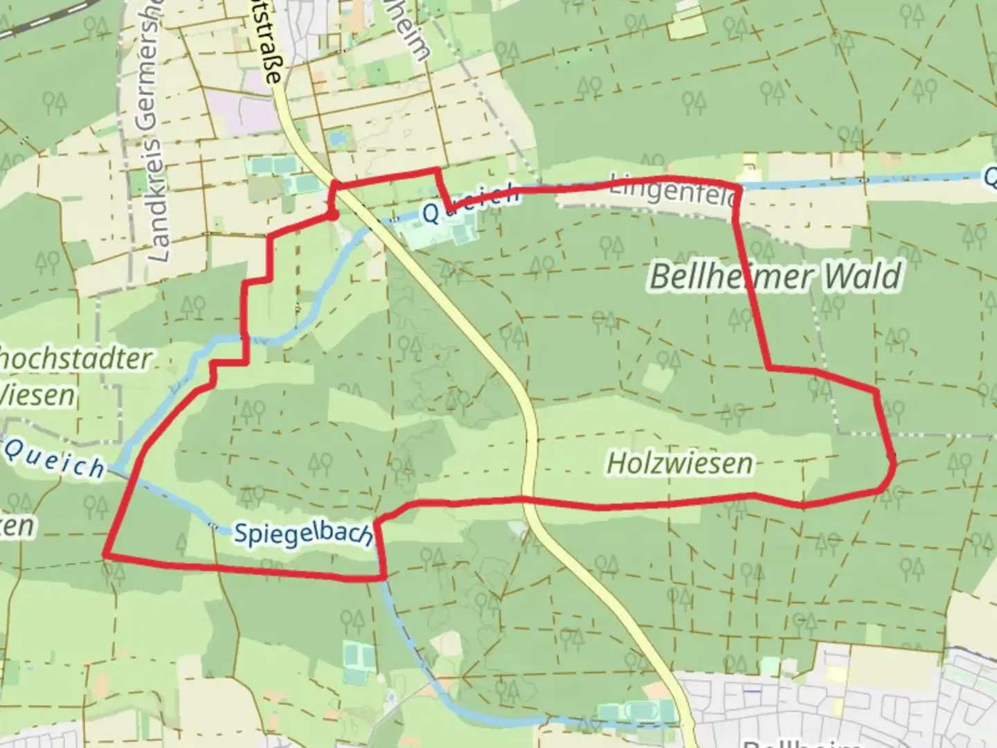 An image depicting the trail Zeiskamer Muehle Loop and its surrounding area.