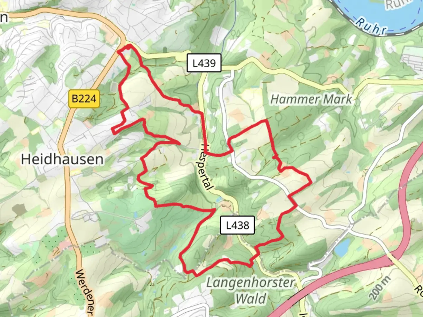 An image depicting the trail Oberhesper, Langenhorster Wald and Zeche Hermann Loop and its surrounding area.