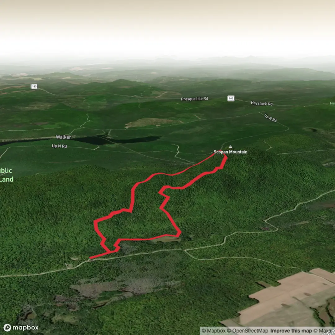 An image depicting the trail Scopan Mountain Loop and its surrounding area.