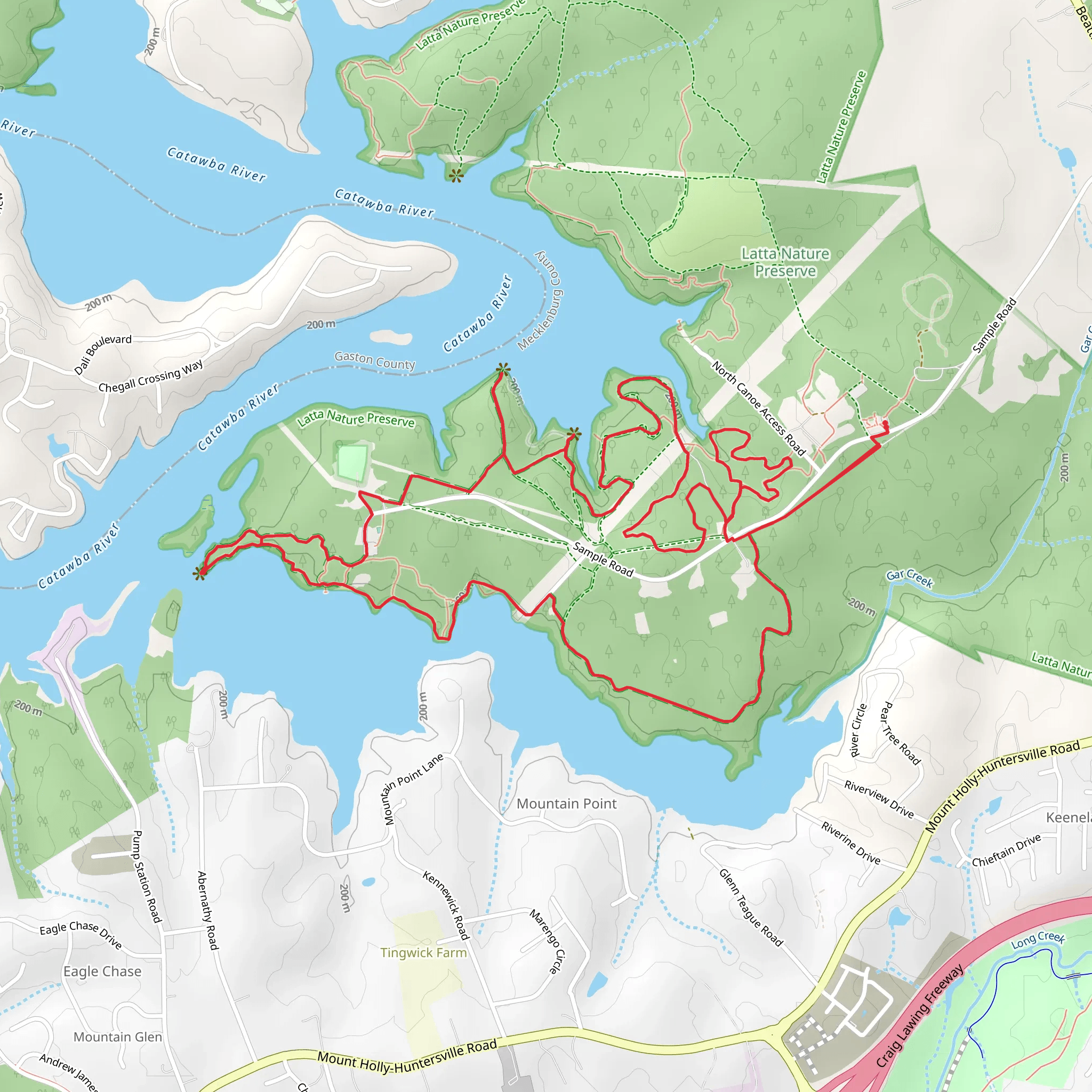 Shady, Cattail and Catawba River Loop Trail mobile static map