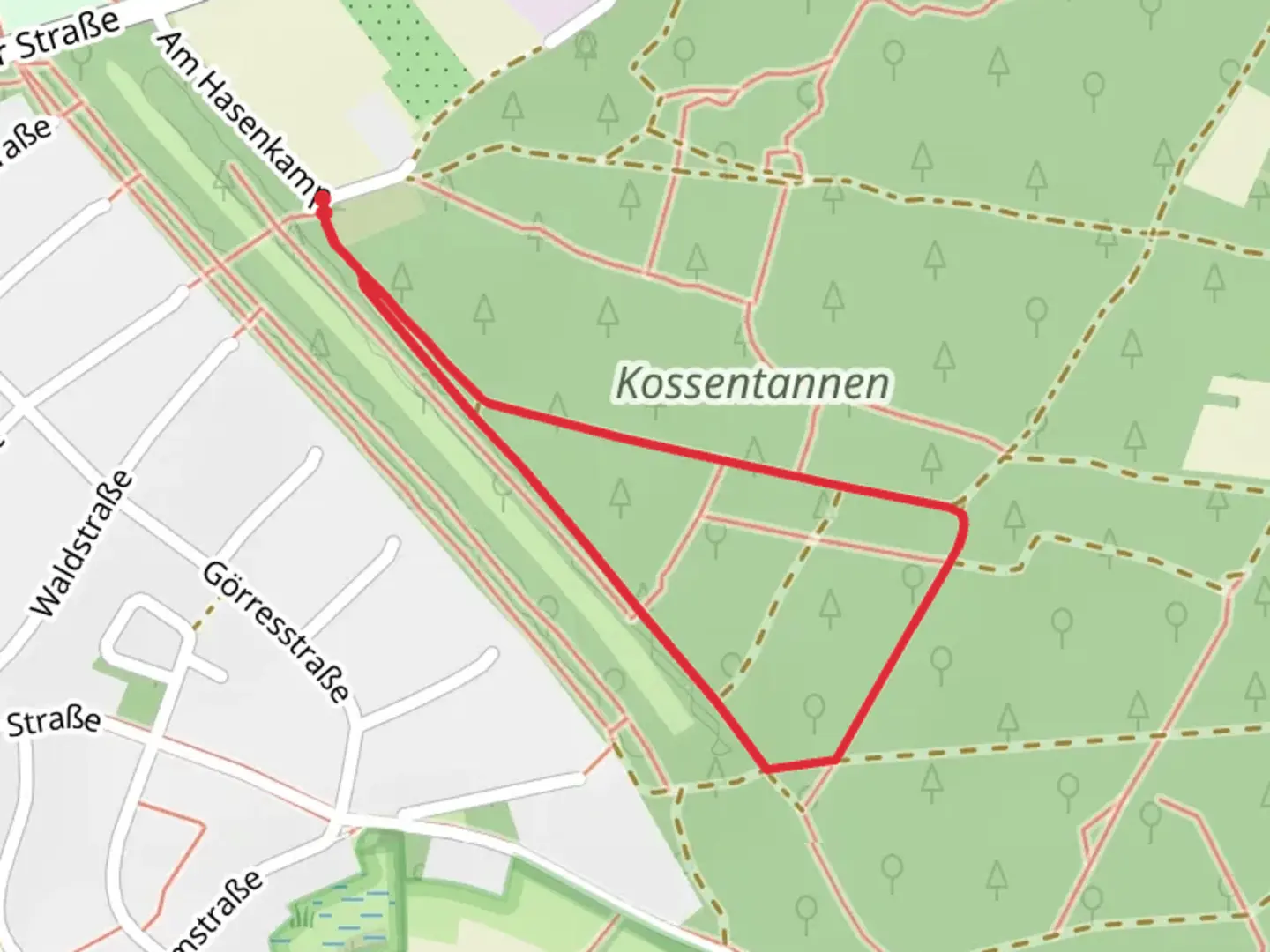 An image depicting the trail Kossentannen Loop and its surrounding area.