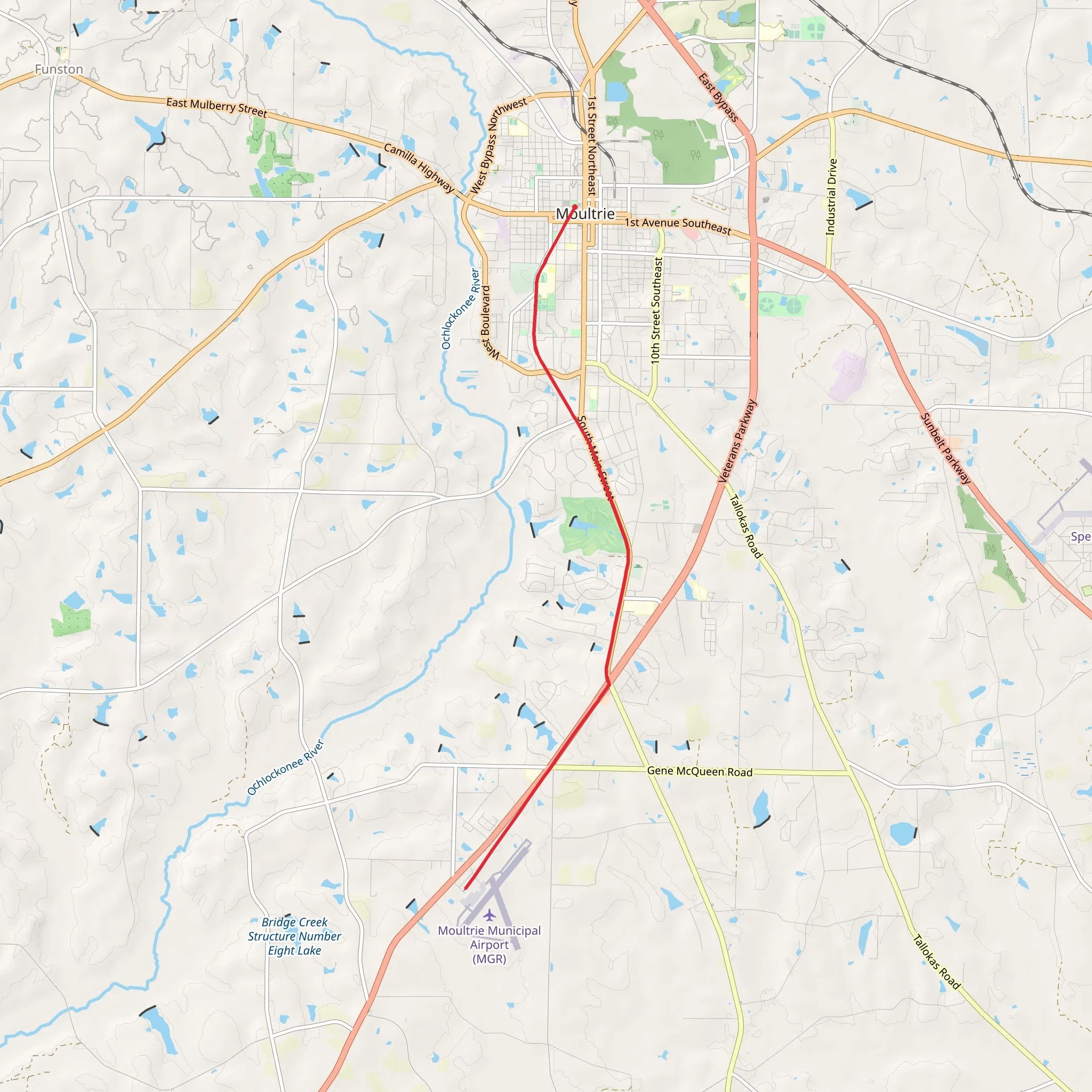City Recreational Trail to Moultrie Municipal Airport mobile static map