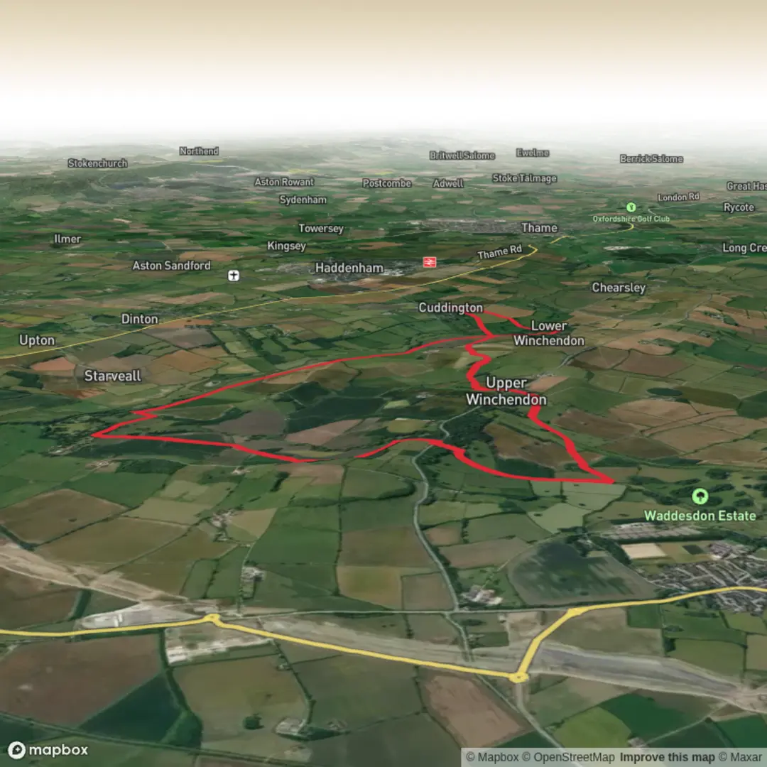 An image depicting the trail Eythrope Park and Upper Winchendon Loop and its surrounding area.