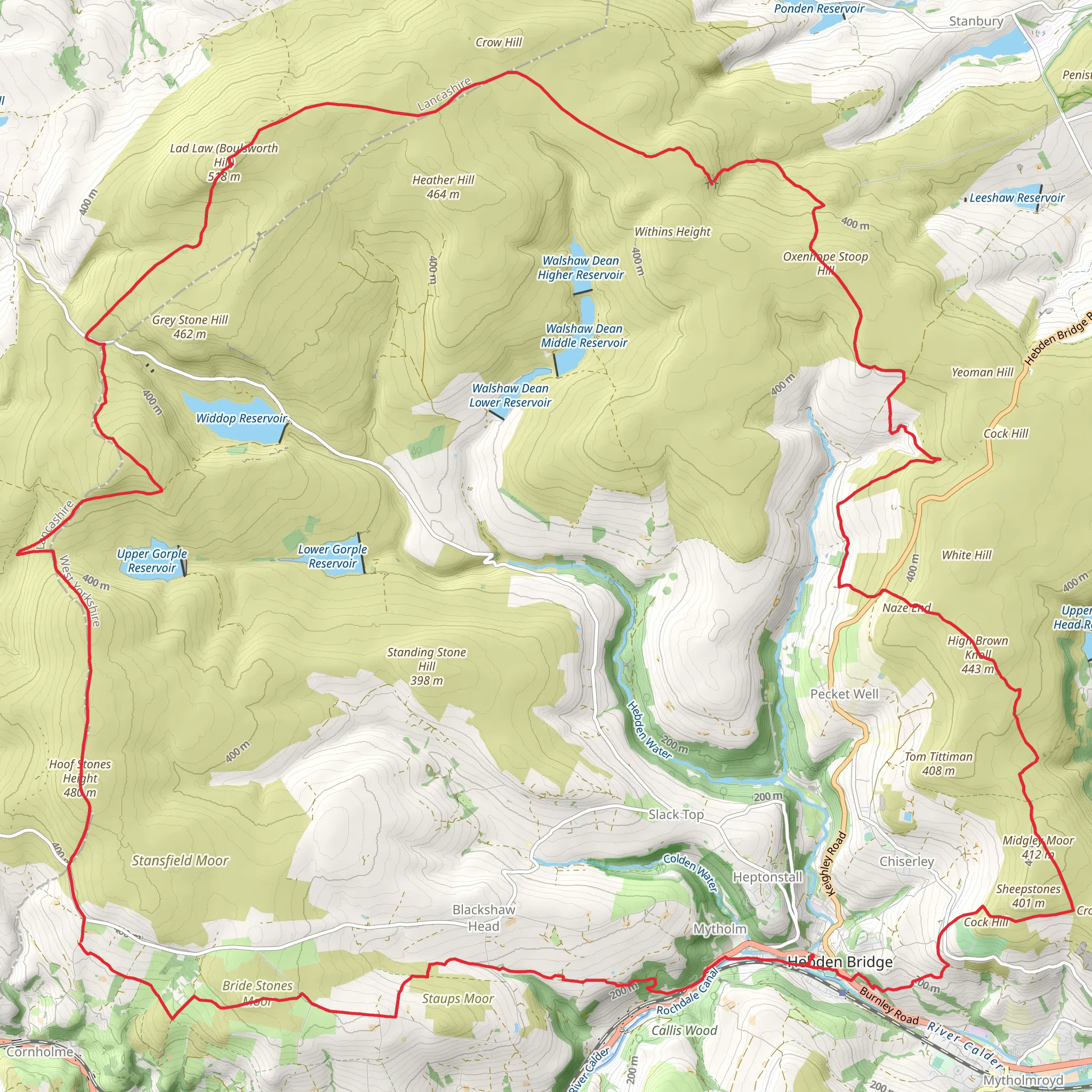 Trigs Walk from Hebden Bridge mobile static map