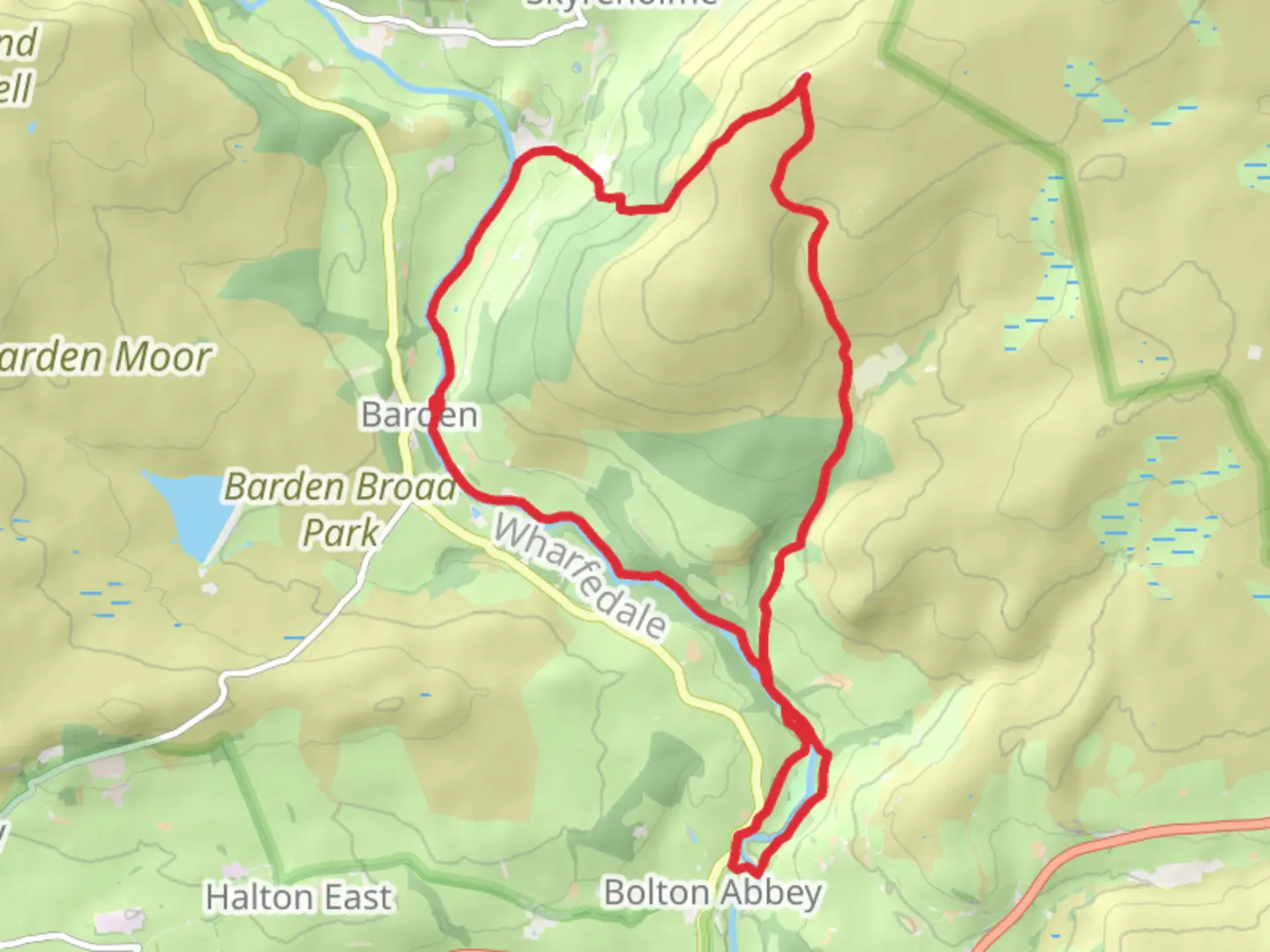 An image depicting the trail Barden Bridge, Bolton Abbey, Valley Of Desolation & Simons Seat and its surrounding area.