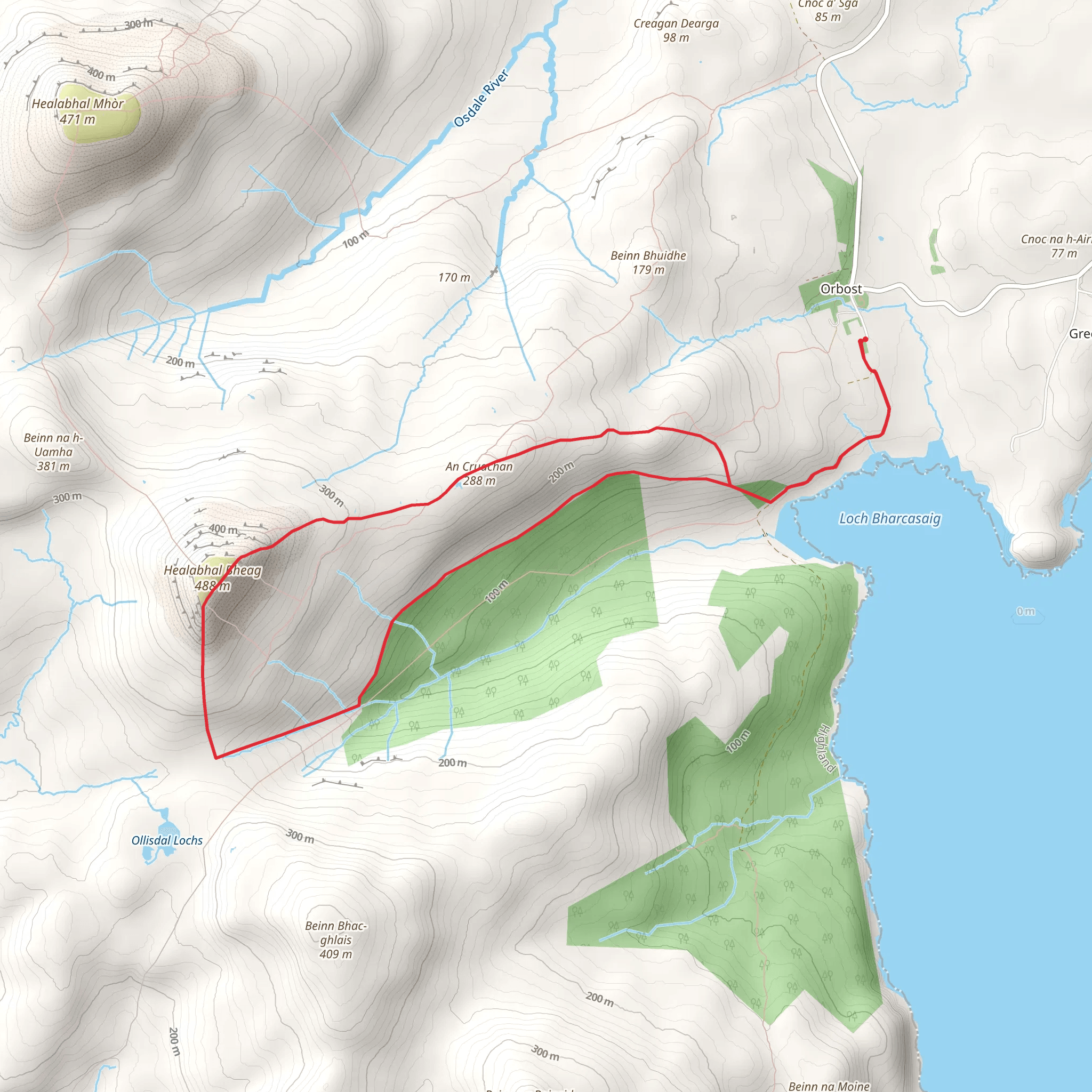 Healabhal Bheag Loop via Loch Bharcasaig mobile static map