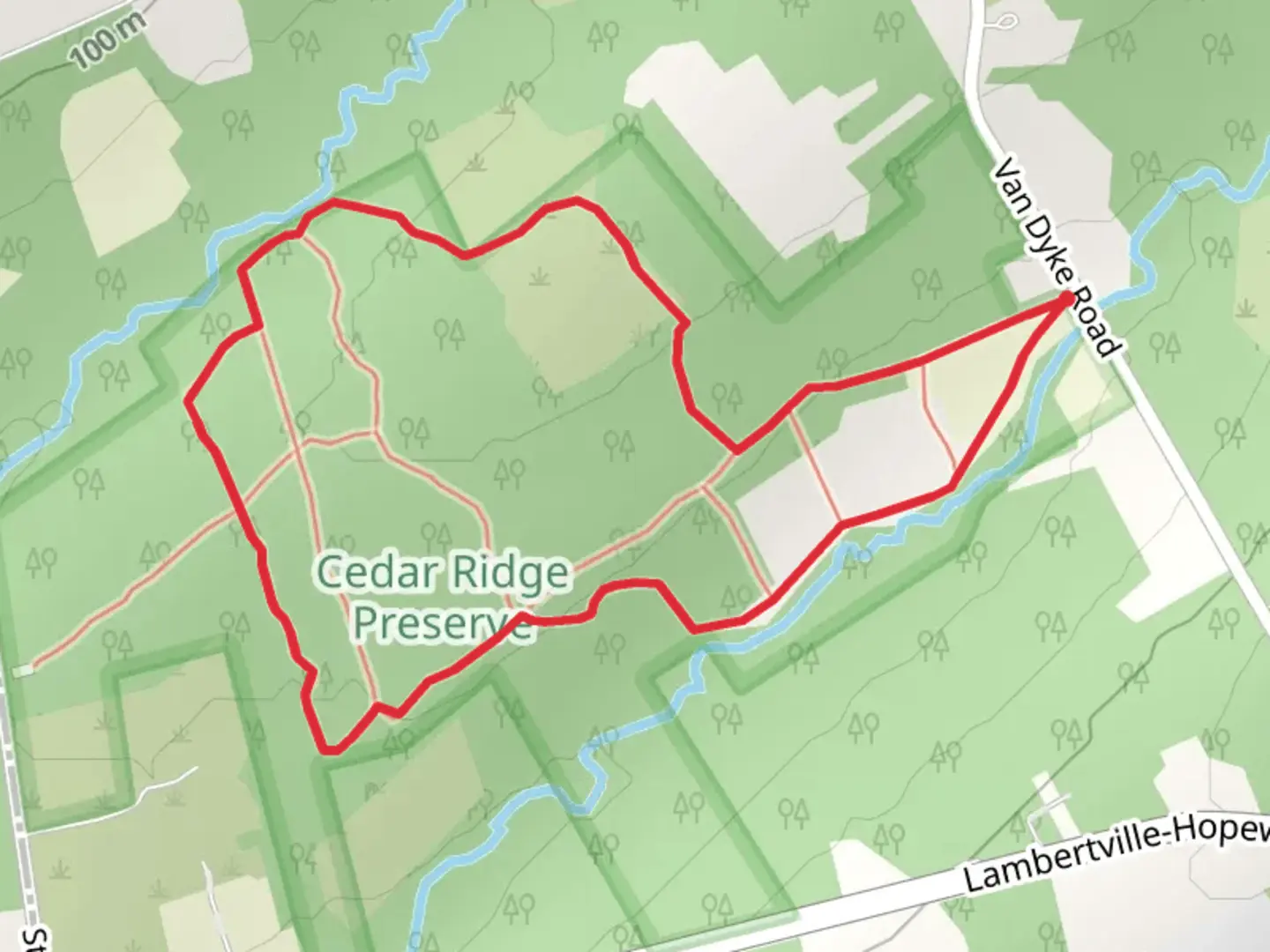 An image depicting the trail Cedar Ridge Preserve Loop and its surrounding area.
