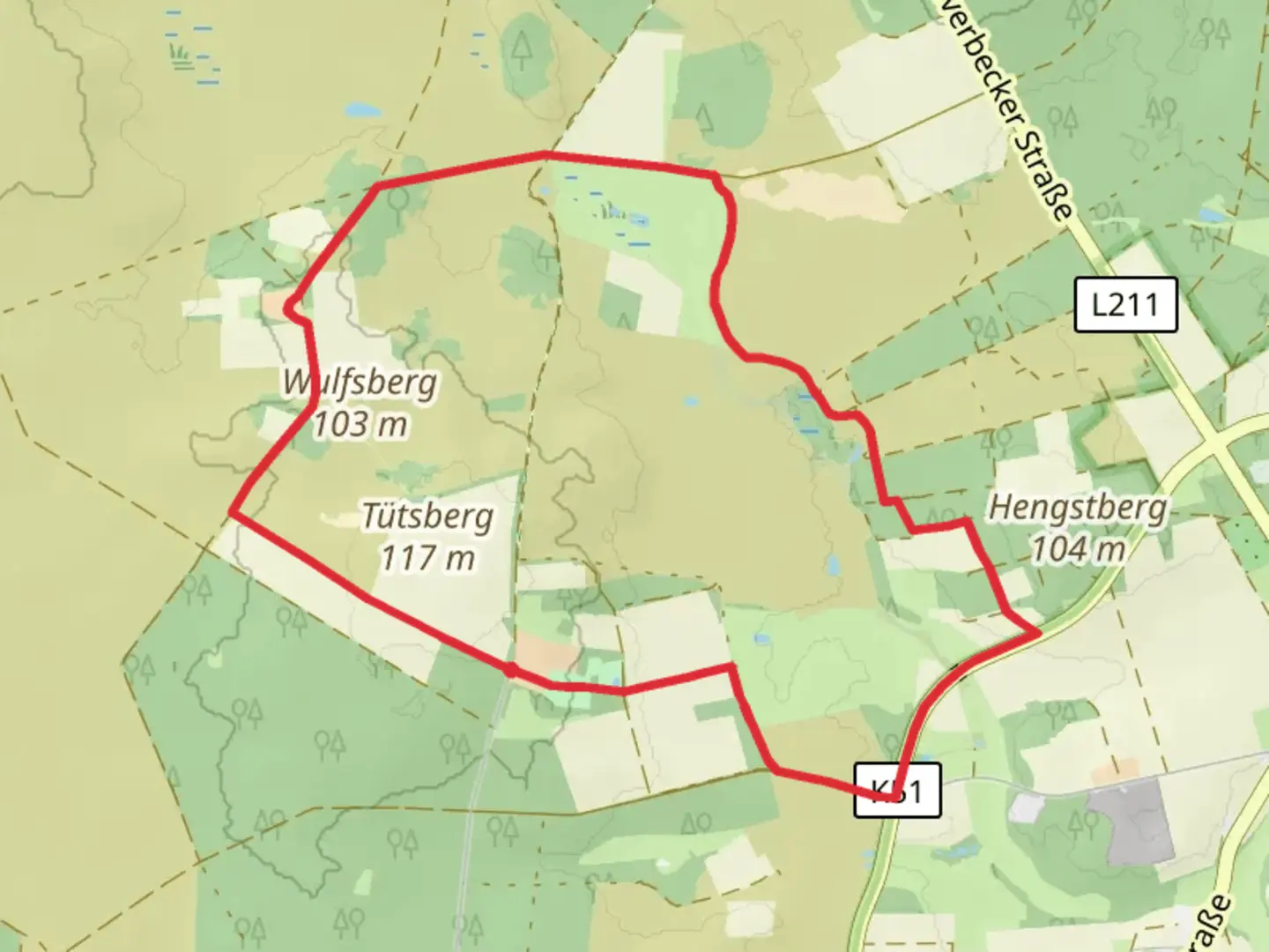 An image depicting the trail Wander- und Radweg Tuetsberg Loop and its surrounding area.