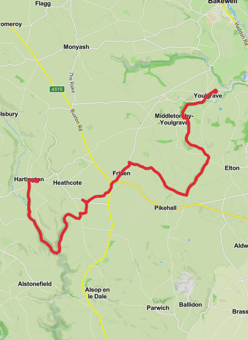 Hike on Youlgreave to Hartington mobile static map