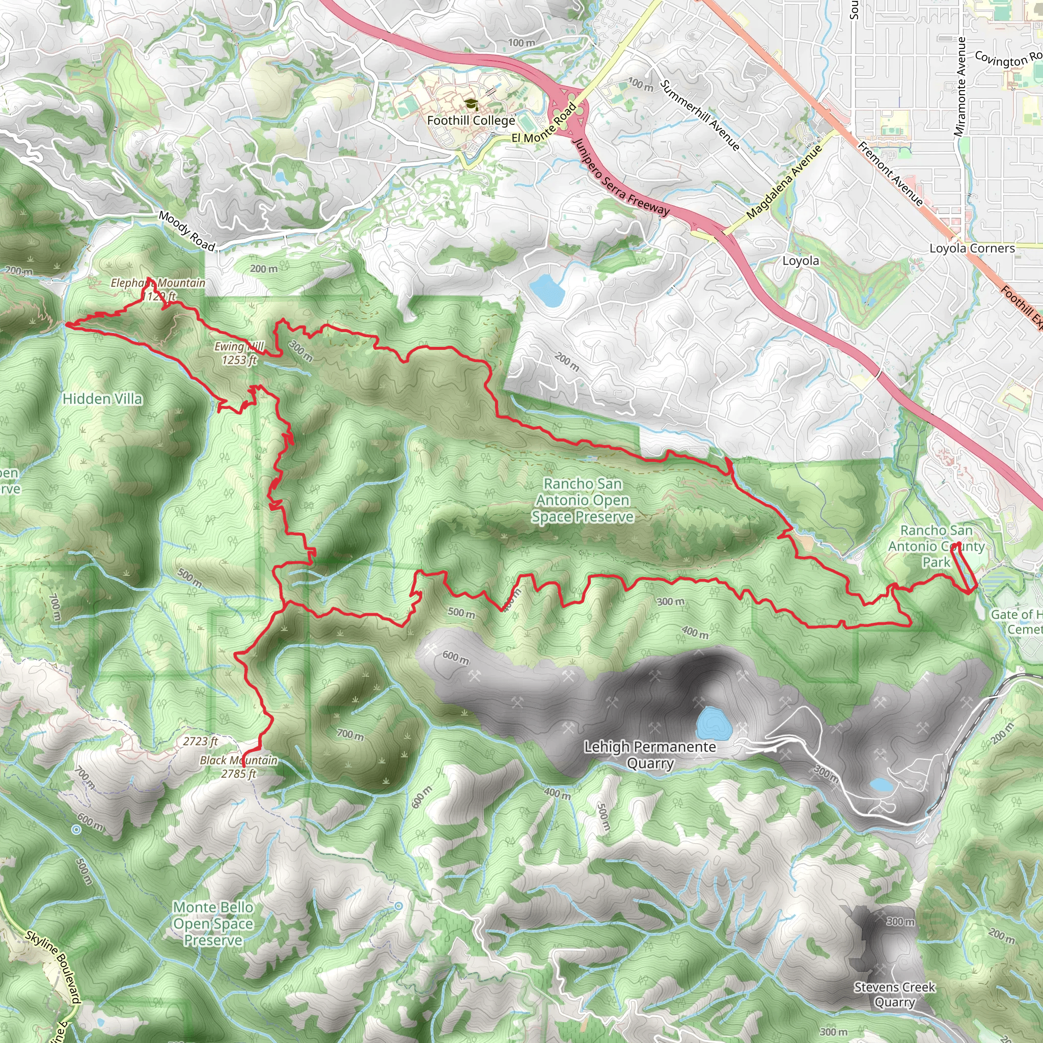 Chamise, Elephant Mountain, Black Mountain and Stephen E Abbors Loop Trail mobile static map