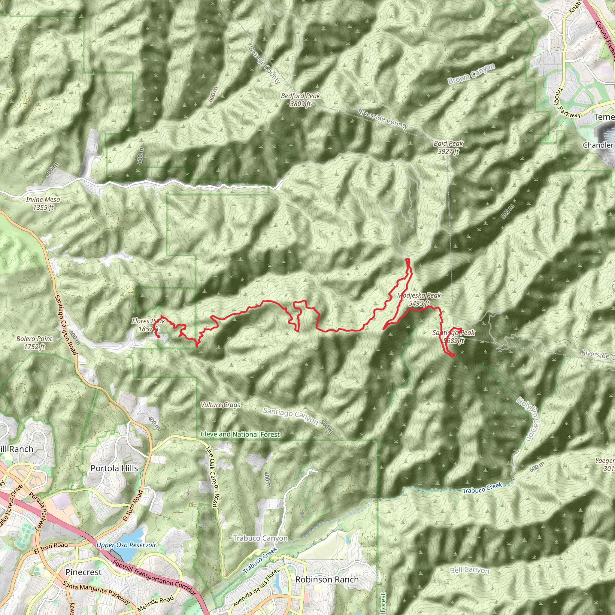 Flores Peak to Santiago Peak Trail mobile static map