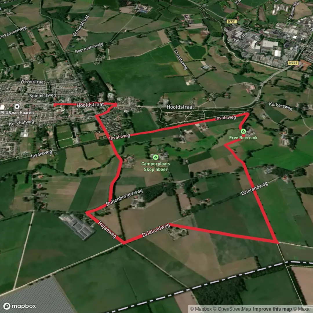 An image depicting the trail Het Welpelo,Beernink and Kolkersveld Loop and its surrounding area.