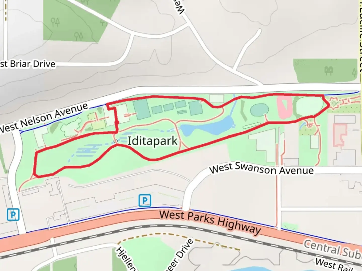 An image depicting the trail Iditapark Loop and its surrounding area.