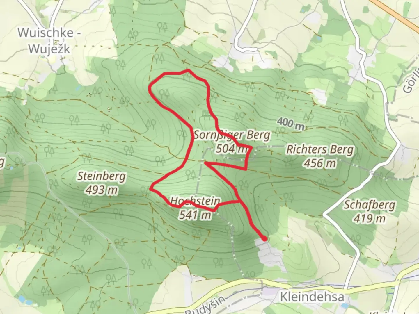 An image depicting the trail Sornßiger Berg Loop and its surrounding area.
