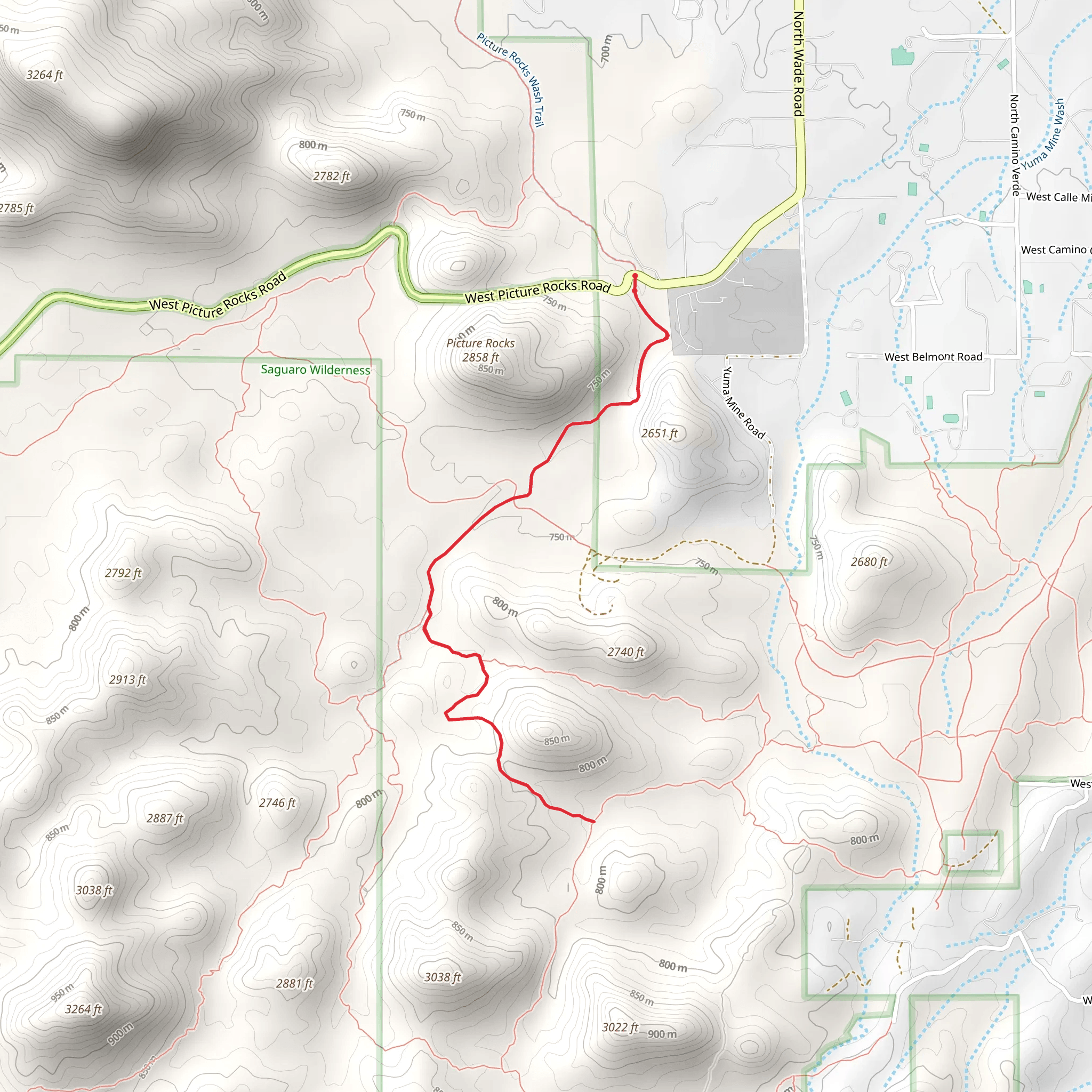 Cactus Canyon via Picture Rocks Wash Trail mobile static map
