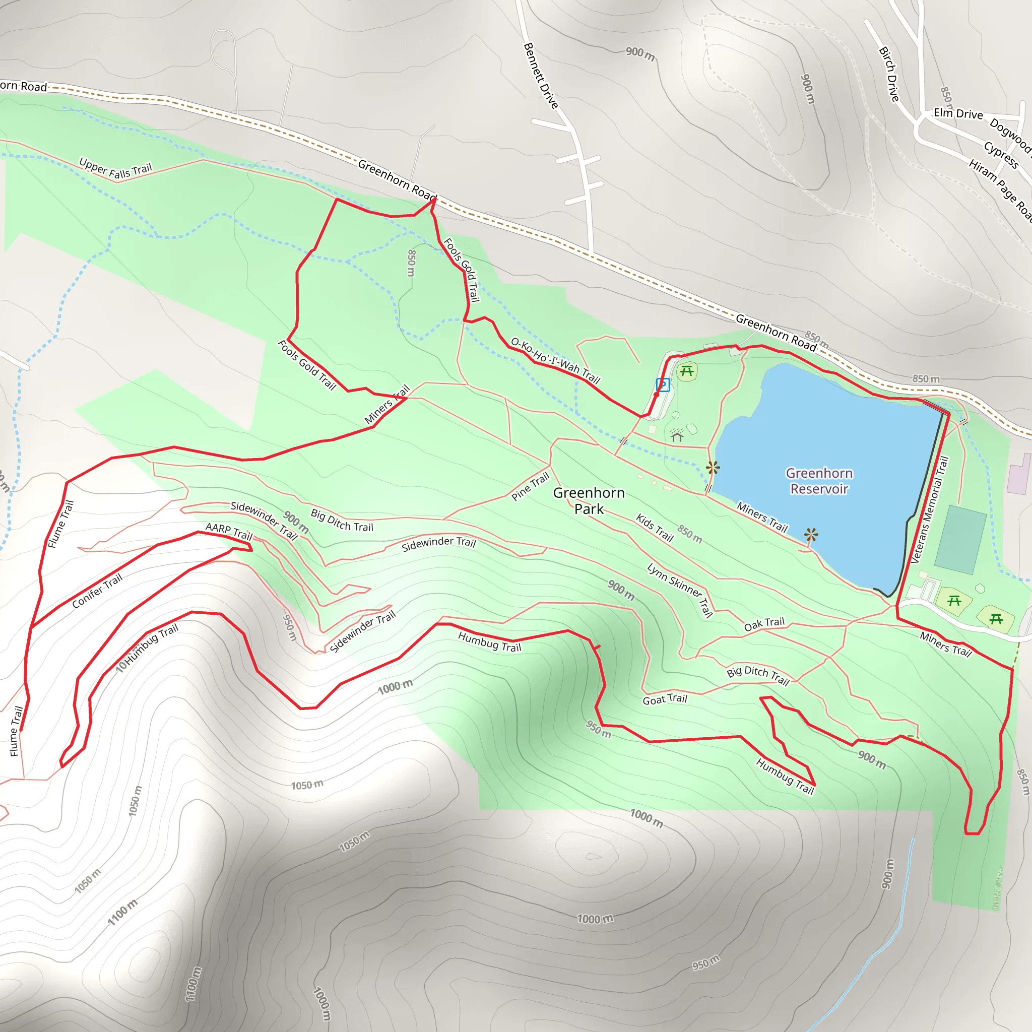 Greenhorn Reservoir and Greenhorn Park Loop mobile static map