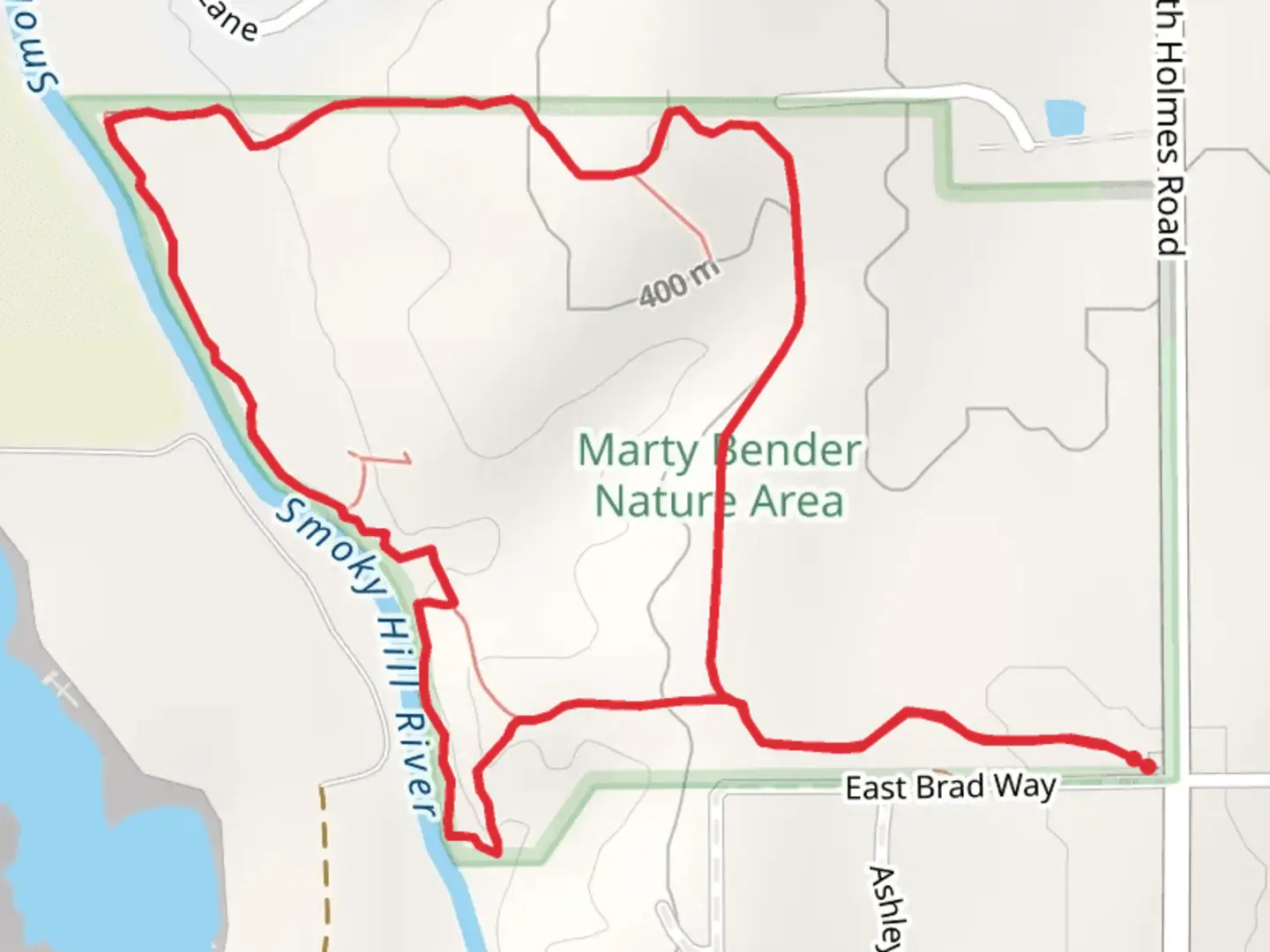 An image depicting the trail Marty Bender Nature Area Loop Trail and its surrounding area.