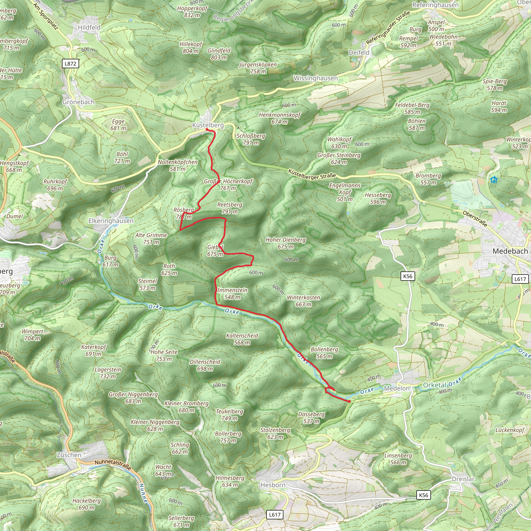 Kuckucksloch to Kuestelburg via Roesberg mobile static map