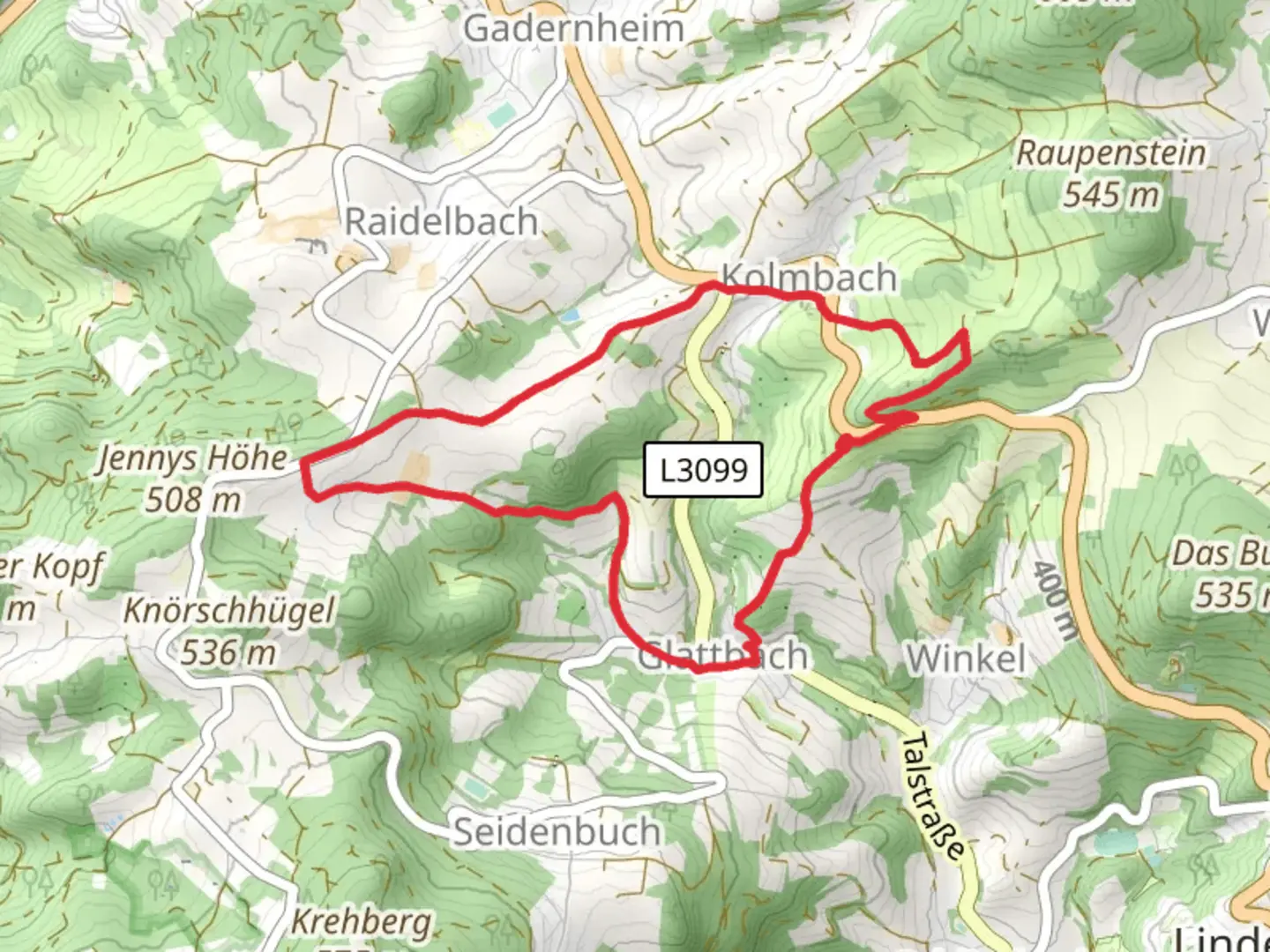 An image depicting the trail Schelmenacker Weg and its surrounding area.