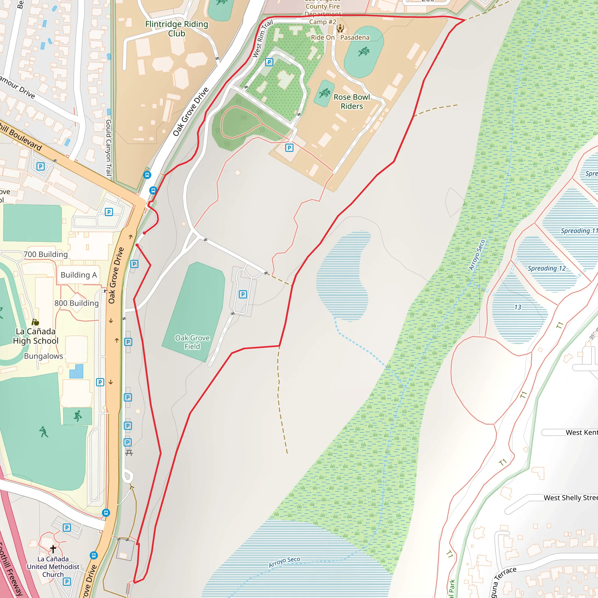 Oak Grove Field and West Rim Trail mobile static map