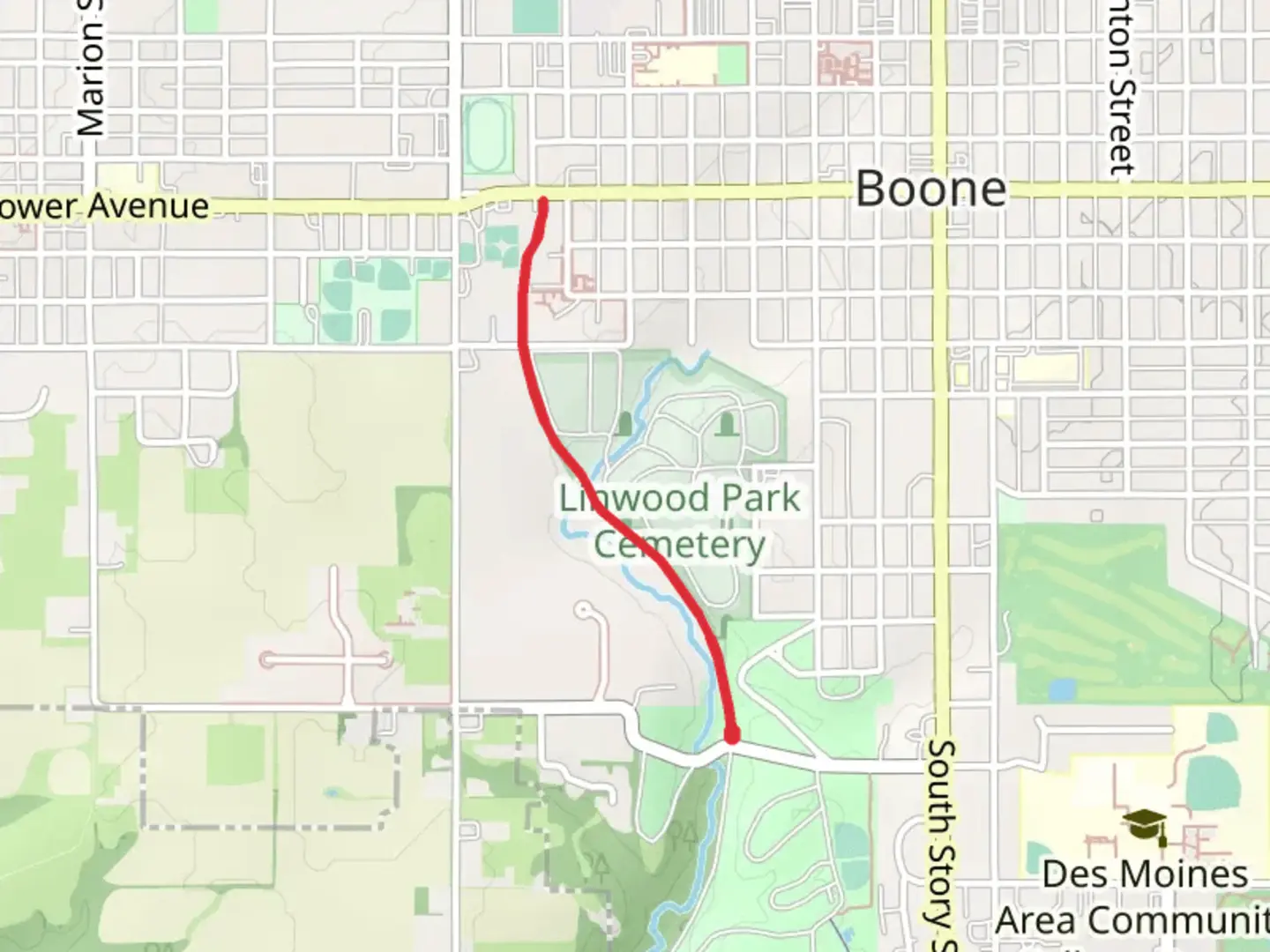 An image depicting the trail Honey Creek and Herman Park and its surrounding area.