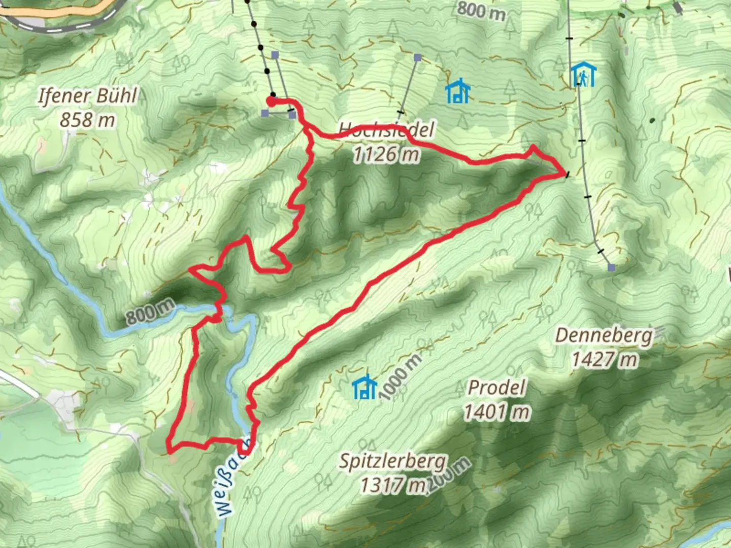 An image depicting the trail Hochsiedelalpe, Buchenegger Wasserfalle and Hundlekopf Loop via Wandergebiet Oberstaufen and its surrounding area.