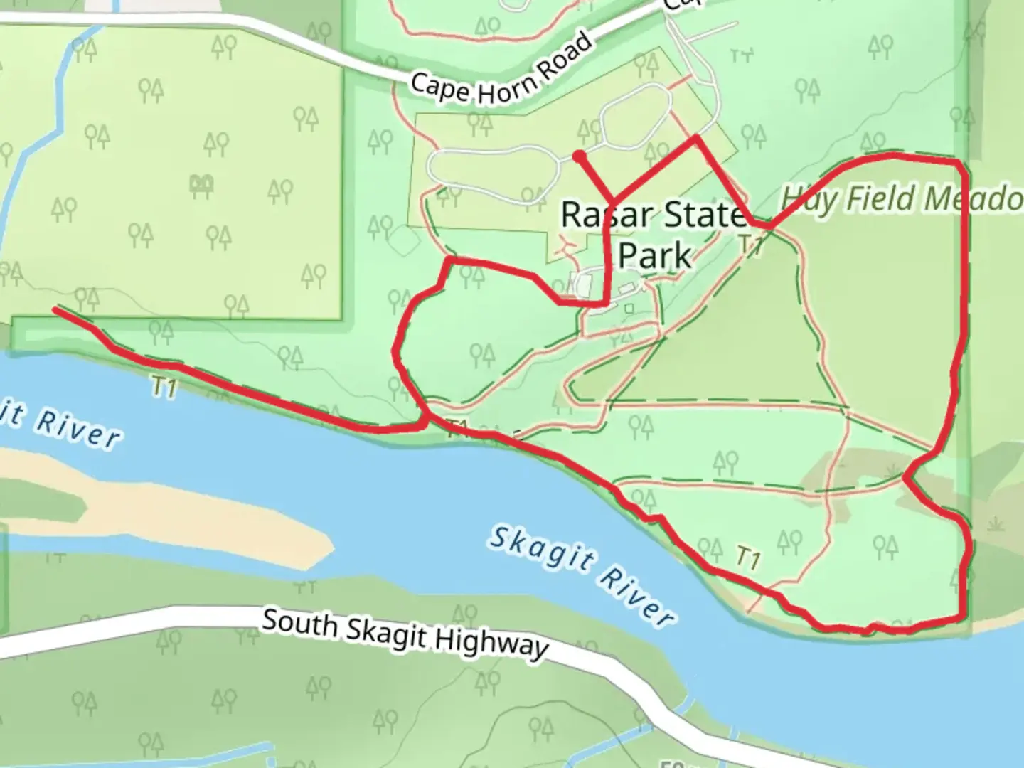 An image depicting the trail Skagit River Woods and Field Trail and its surrounding area.