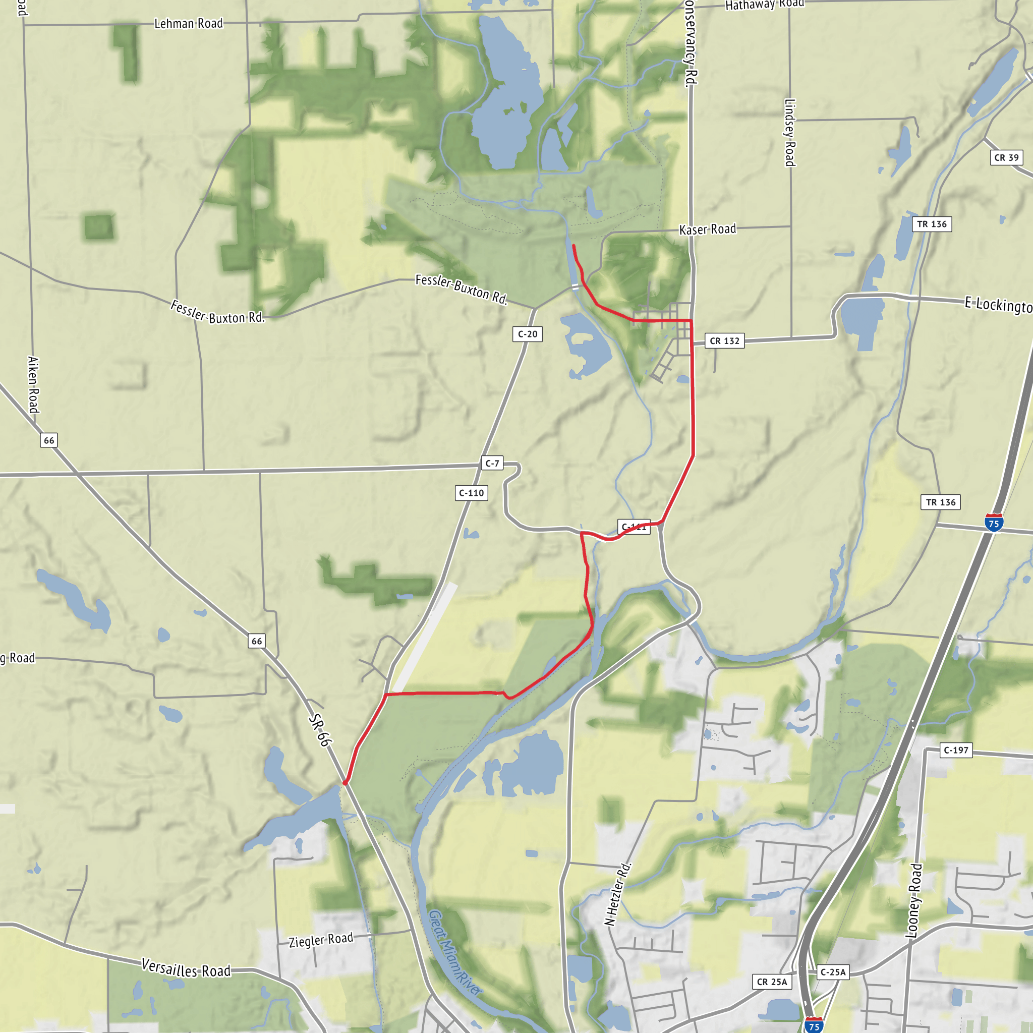 Piqua to Lockington via Buckeye Trail mobile static map