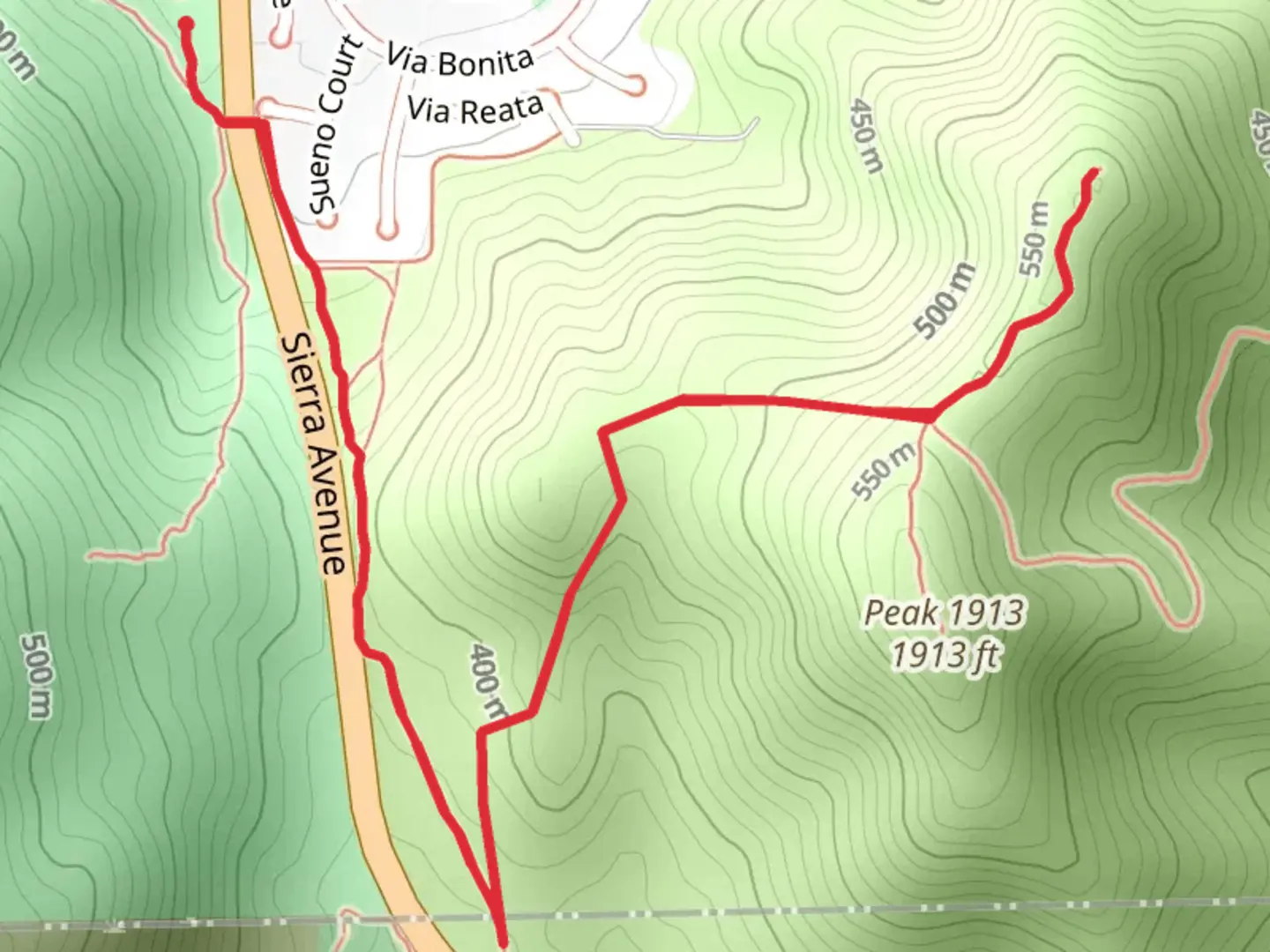 An image depicting the trail Sierra Avenue Peak Walk - East and its surrounding area.