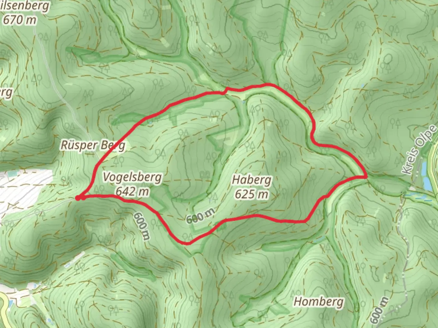 An image depicting the trail Vogelsberg Rundweg and its surrounding area.