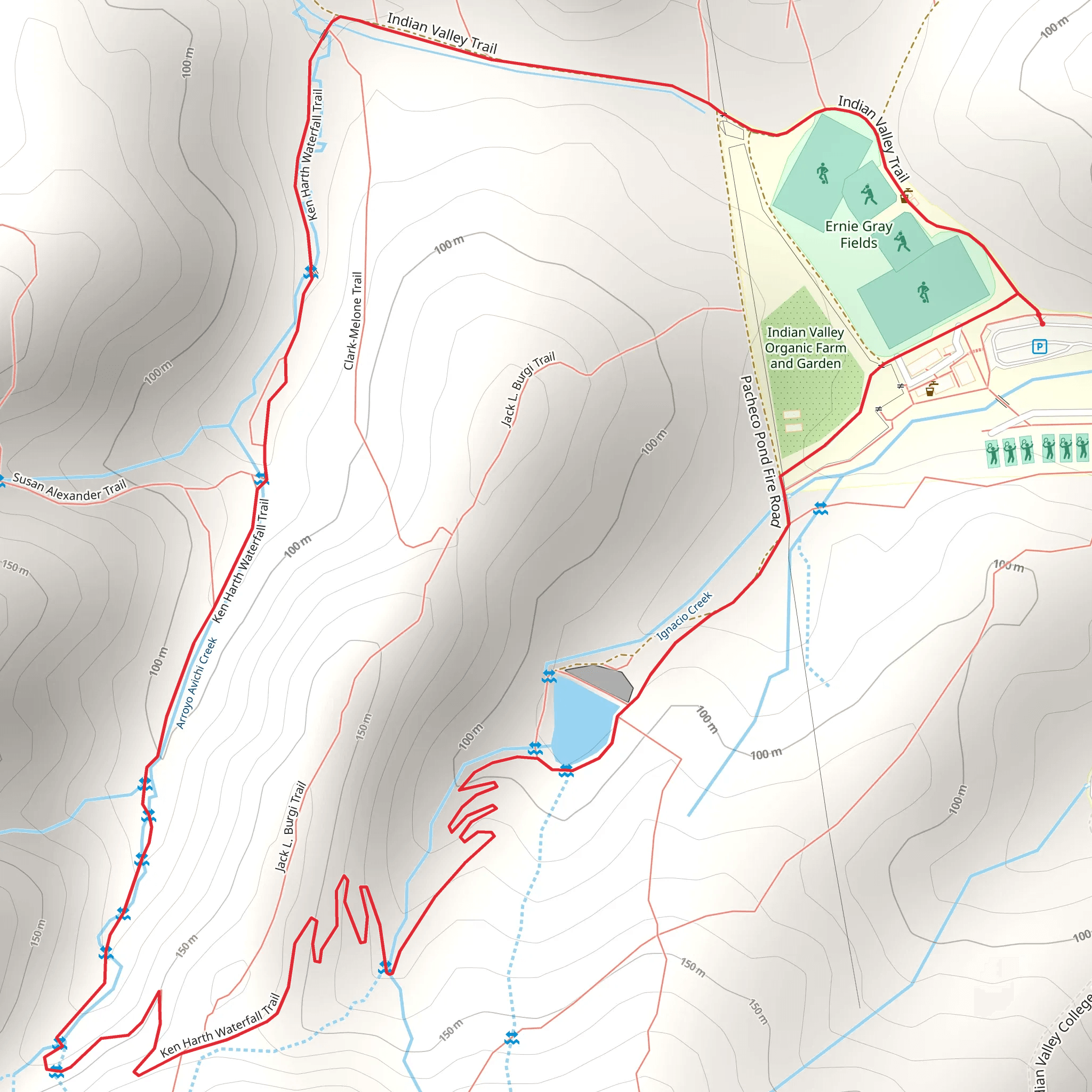 Indian Valley, Ken Harth Waterfall and Pacheco Pond Loop Trail mobile static map