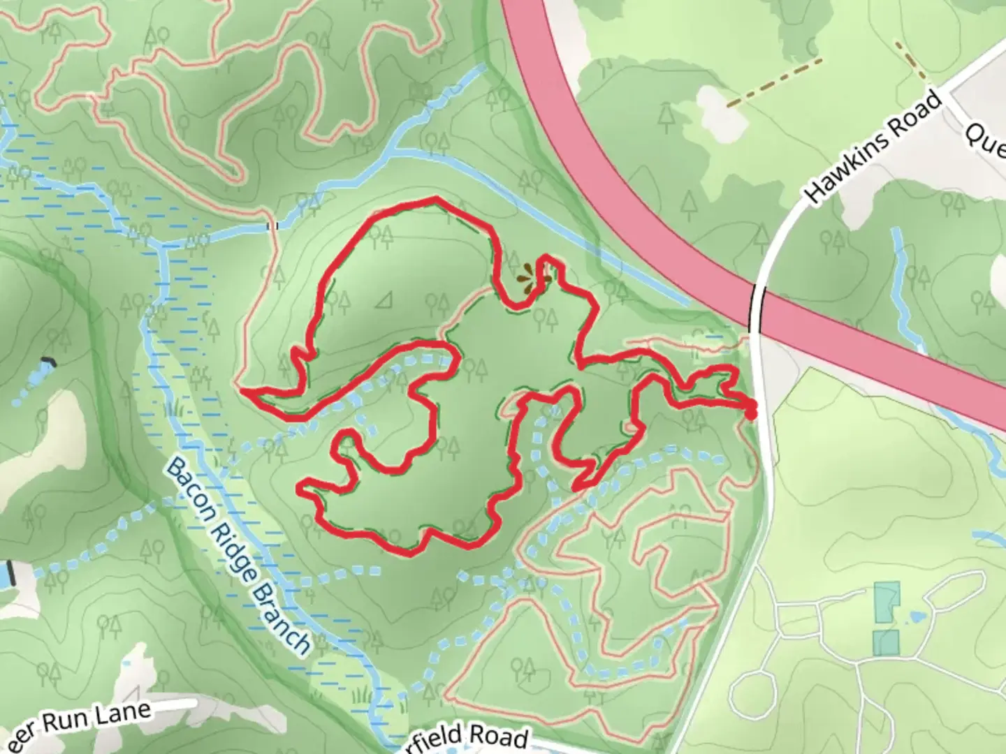 An image depicting the trail Box Turtle - Purple Loop Trail and its surrounding area.