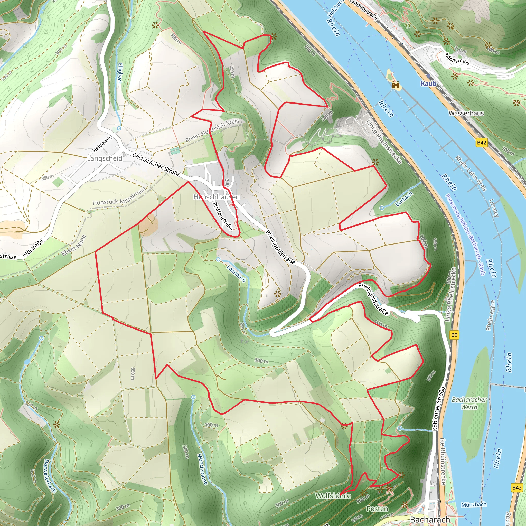Am Haltewagen via Blauer Kasten and Welterbesteig Oberes Mittelrheintal Loop mobile static map