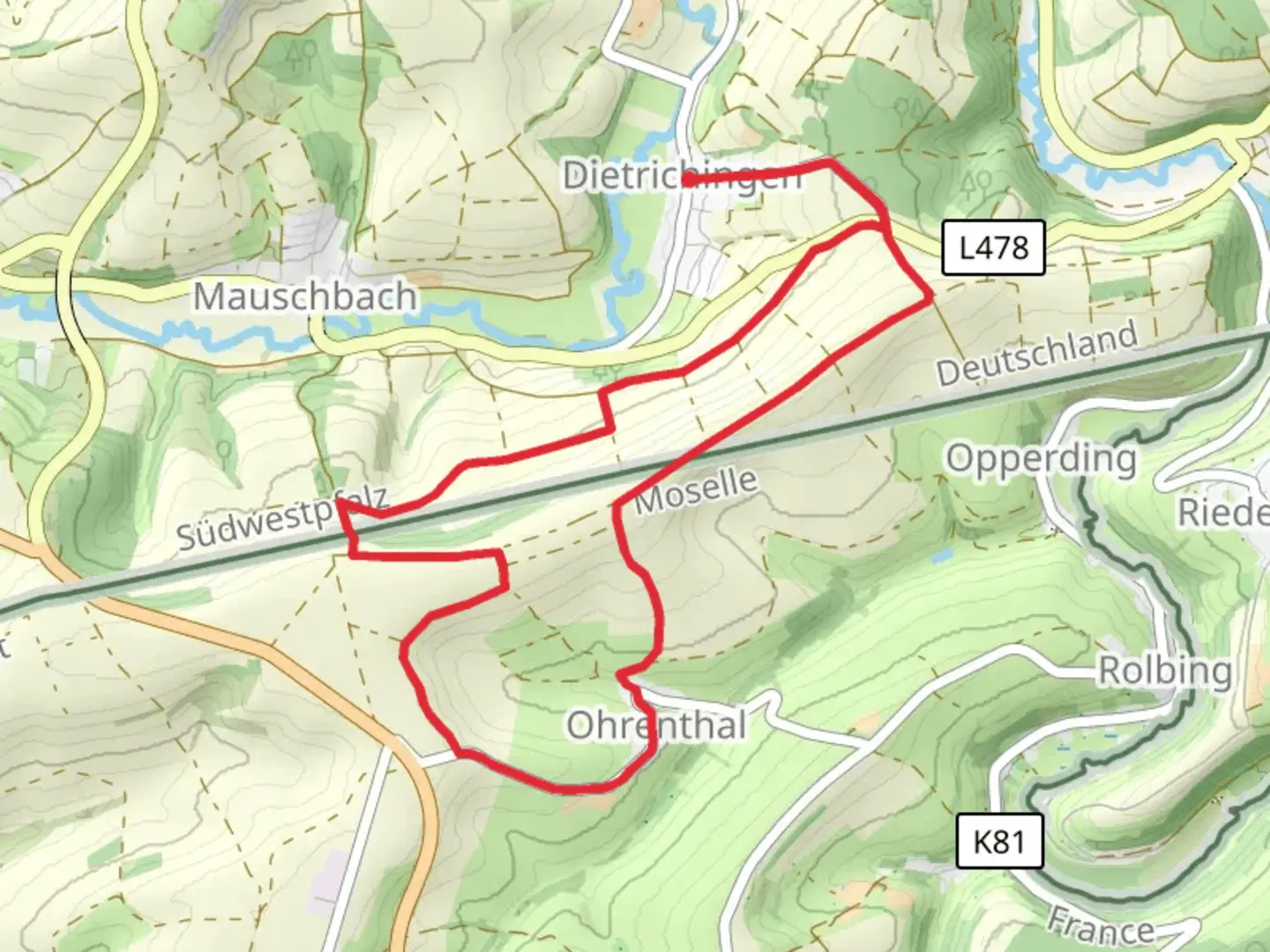 An image depicting the trail Schulzenbuhl, Ohrenthal and Auf der Hohe Loop and its surrounding area.