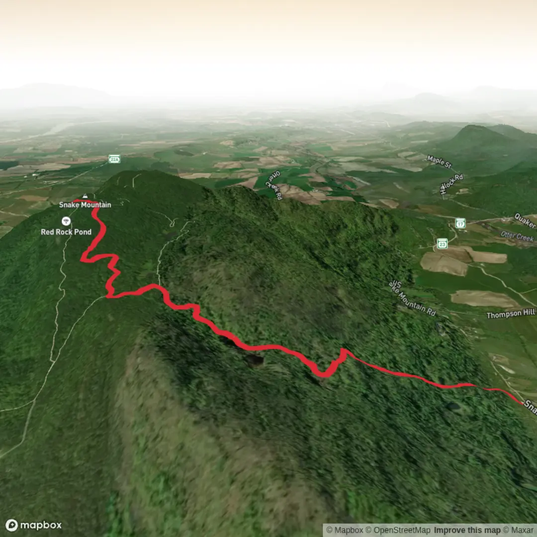 An image depicting the trail Snake Mountain via E Trail and Summit Trail and its surrounding area.
