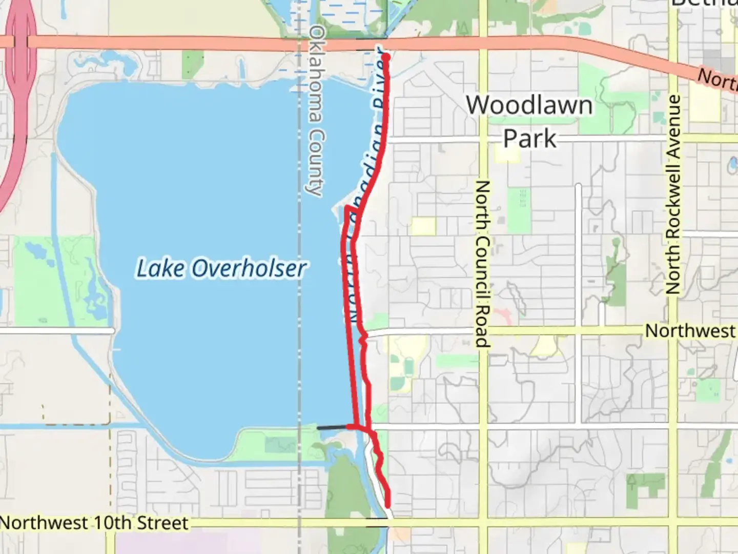 An image depicting the trail Lake Overholser East Trail and its surrounding area.