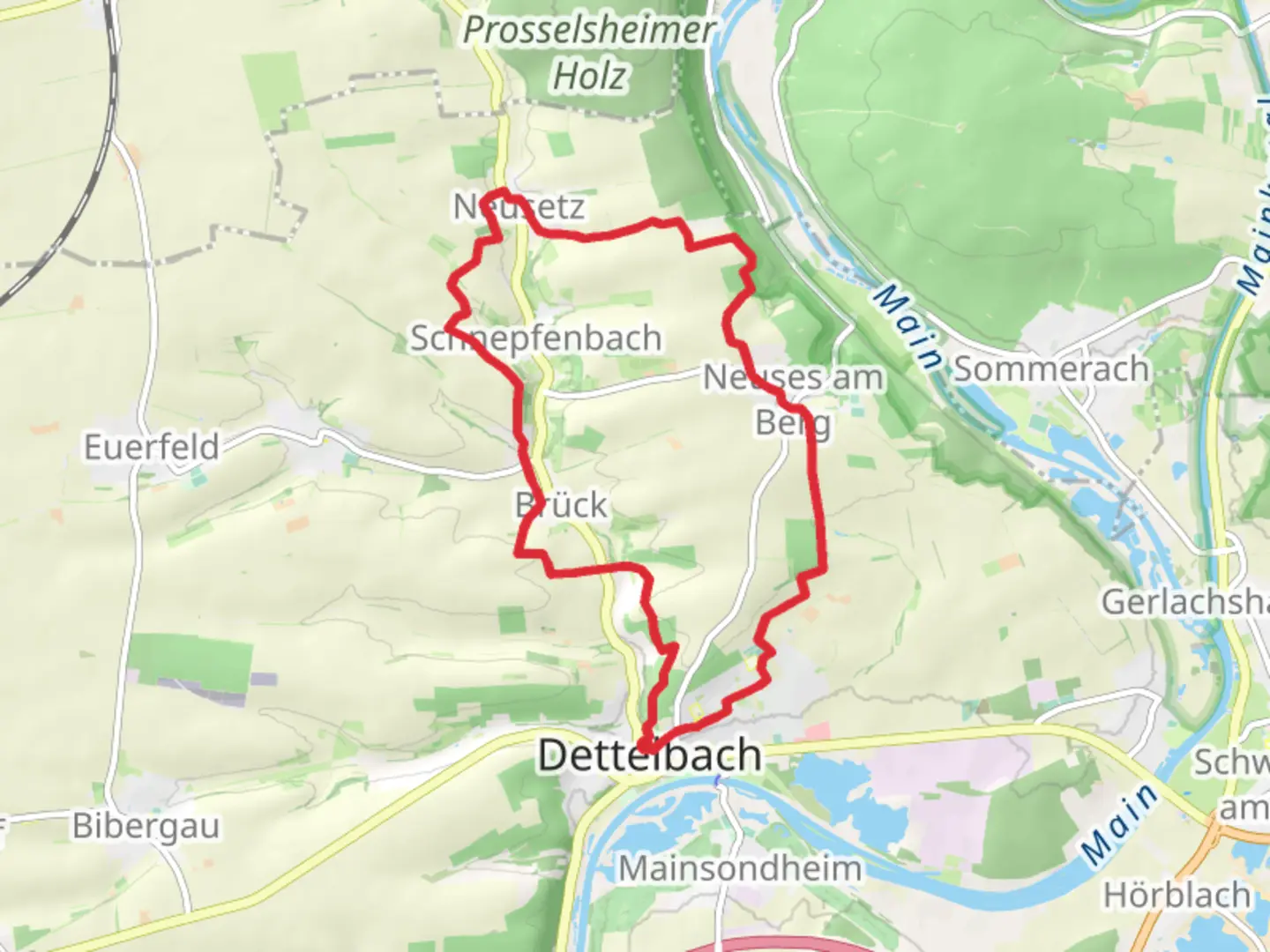 An image depicting the trail Traum Runde - Dettelbacher Doerfer and its surrounding area.