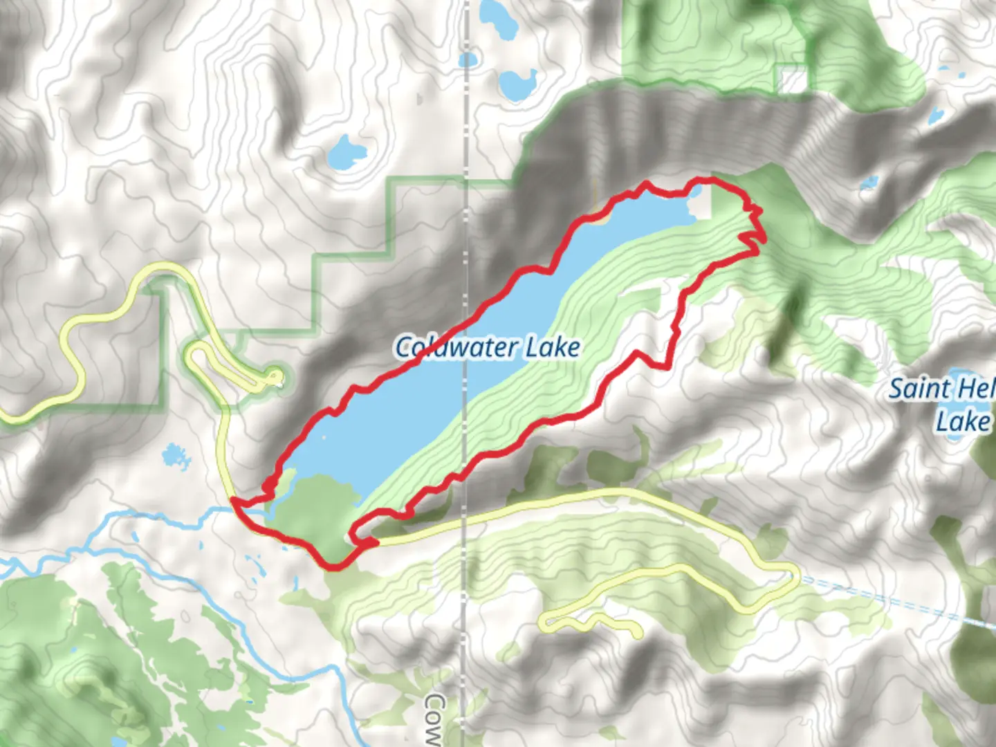 An image depicting the trail Lakes Trail and South Coldwater Trail and its surrounding area.