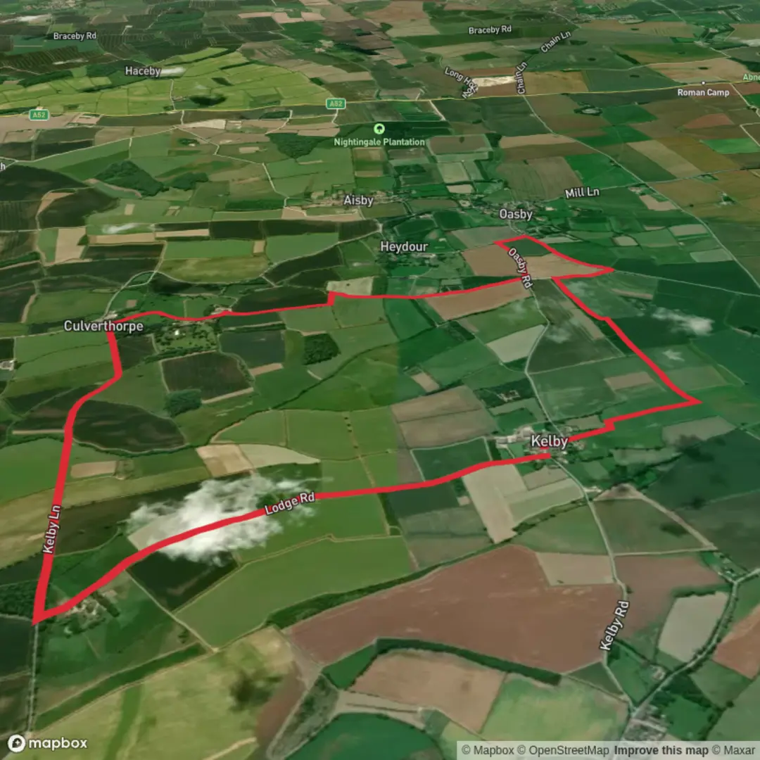 An image depicting the trail Kelby and Culverthorpe Park Loop and its surrounding area.