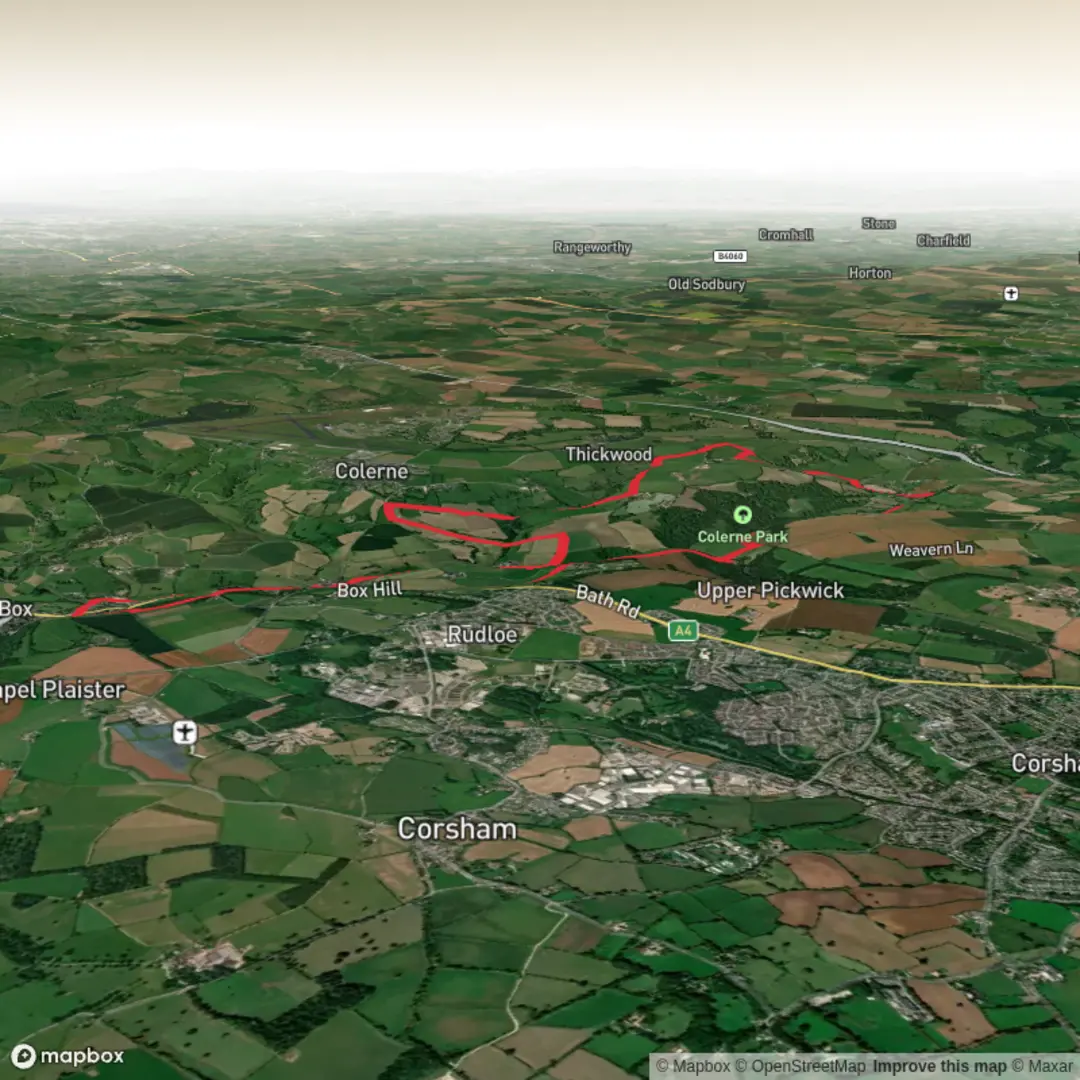 An image depicting the trail Box, Slaughterford and Colerne (27) and its surrounding area.