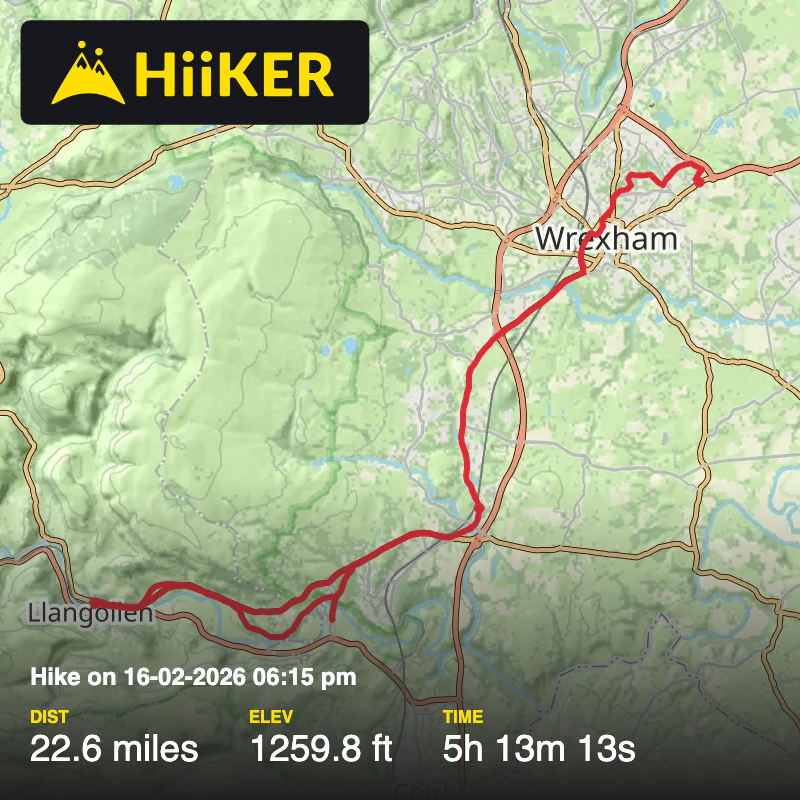 A map preview of the recording Hike on 16-02-2026 06:15 pm.