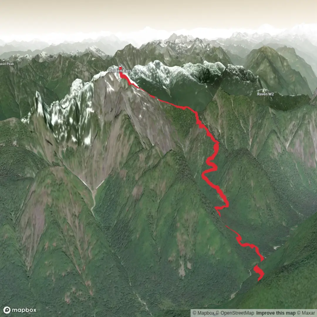 An image depicting the trail Golden Ears Summit via East Canyon and its surrounding area.