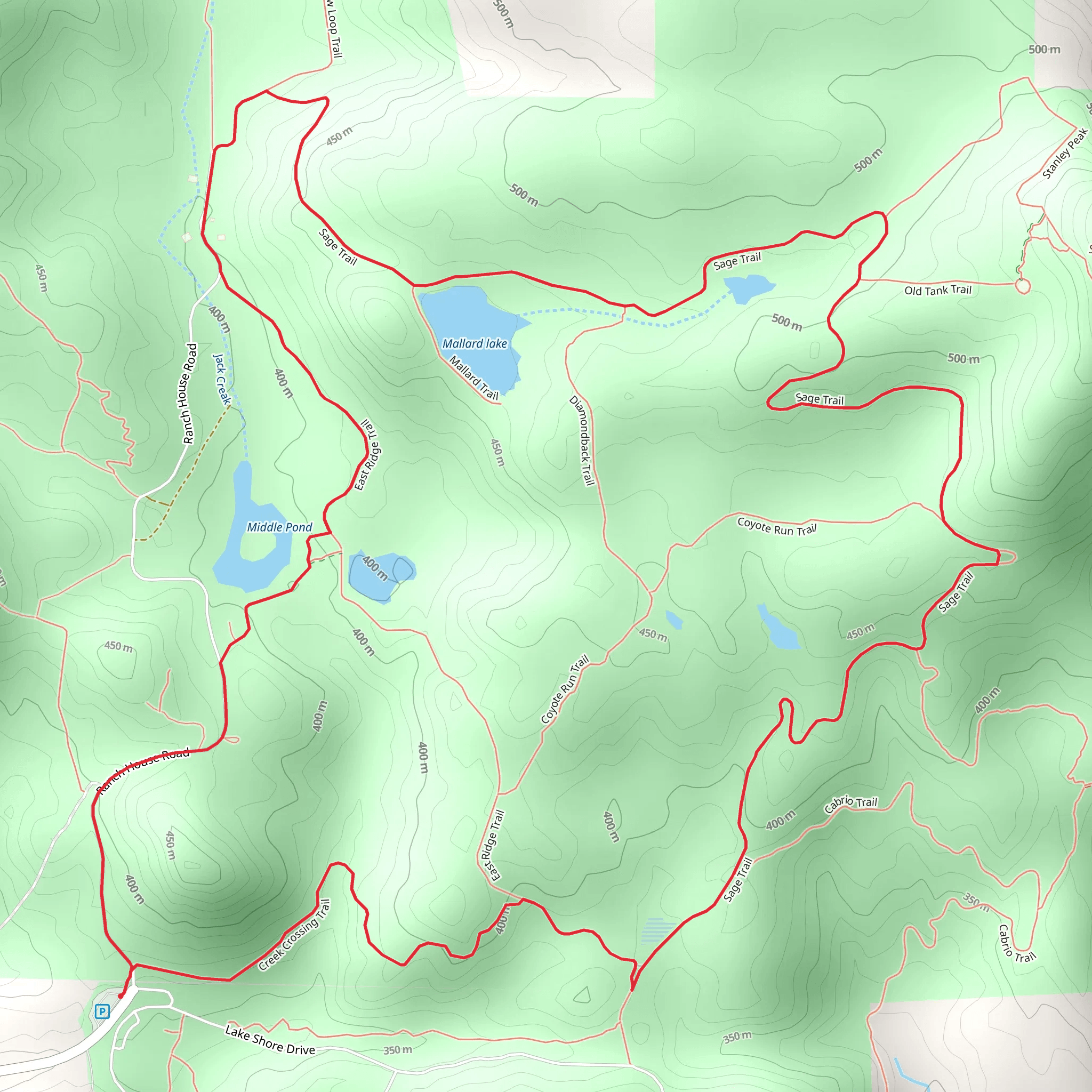 Creek Crossing, Sage Trail and Middle Pond Loop mobile static map