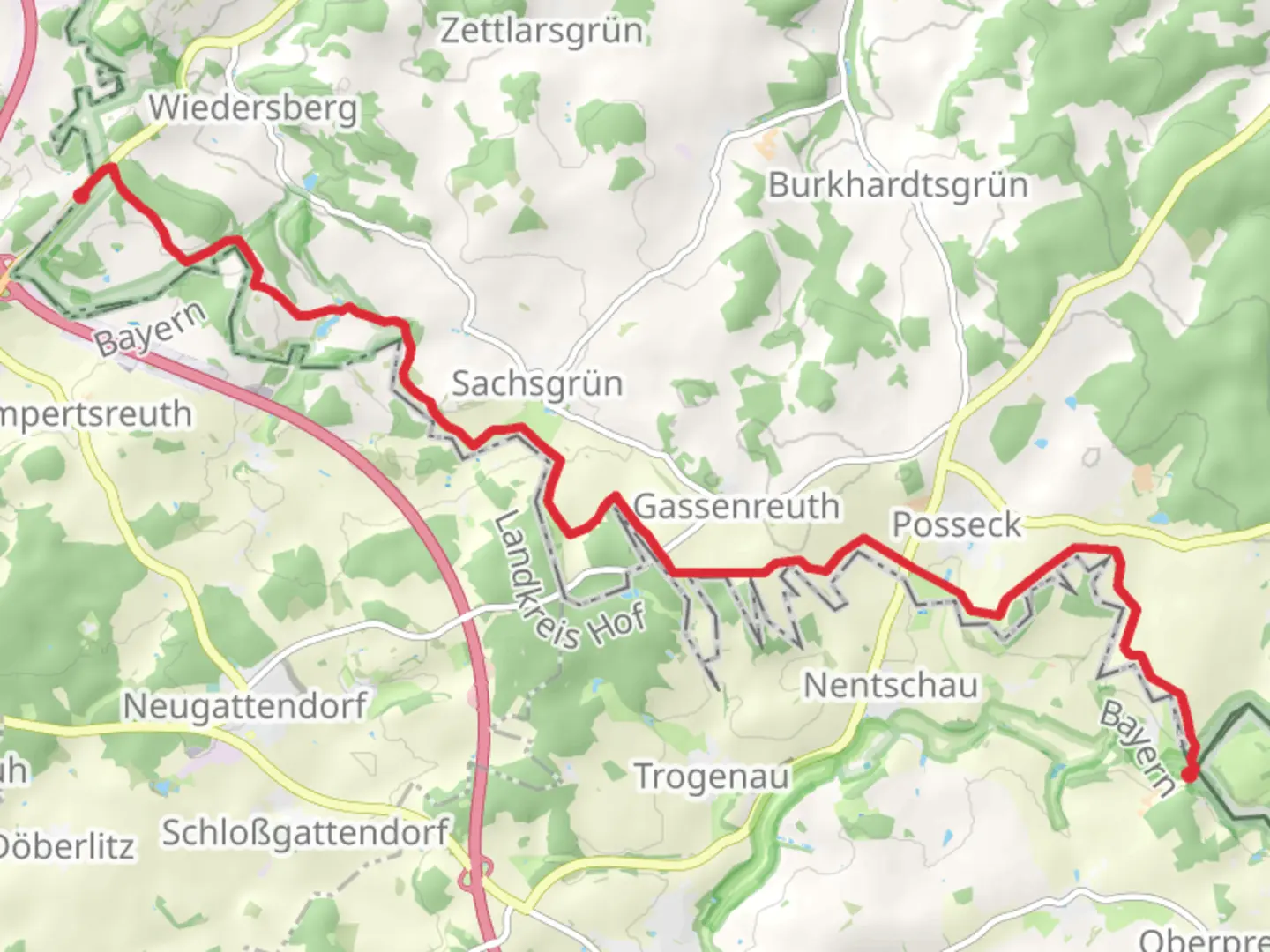 An image depicting the trail Oberzech to Ullitz via Kolonnenweg and its surrounding area.