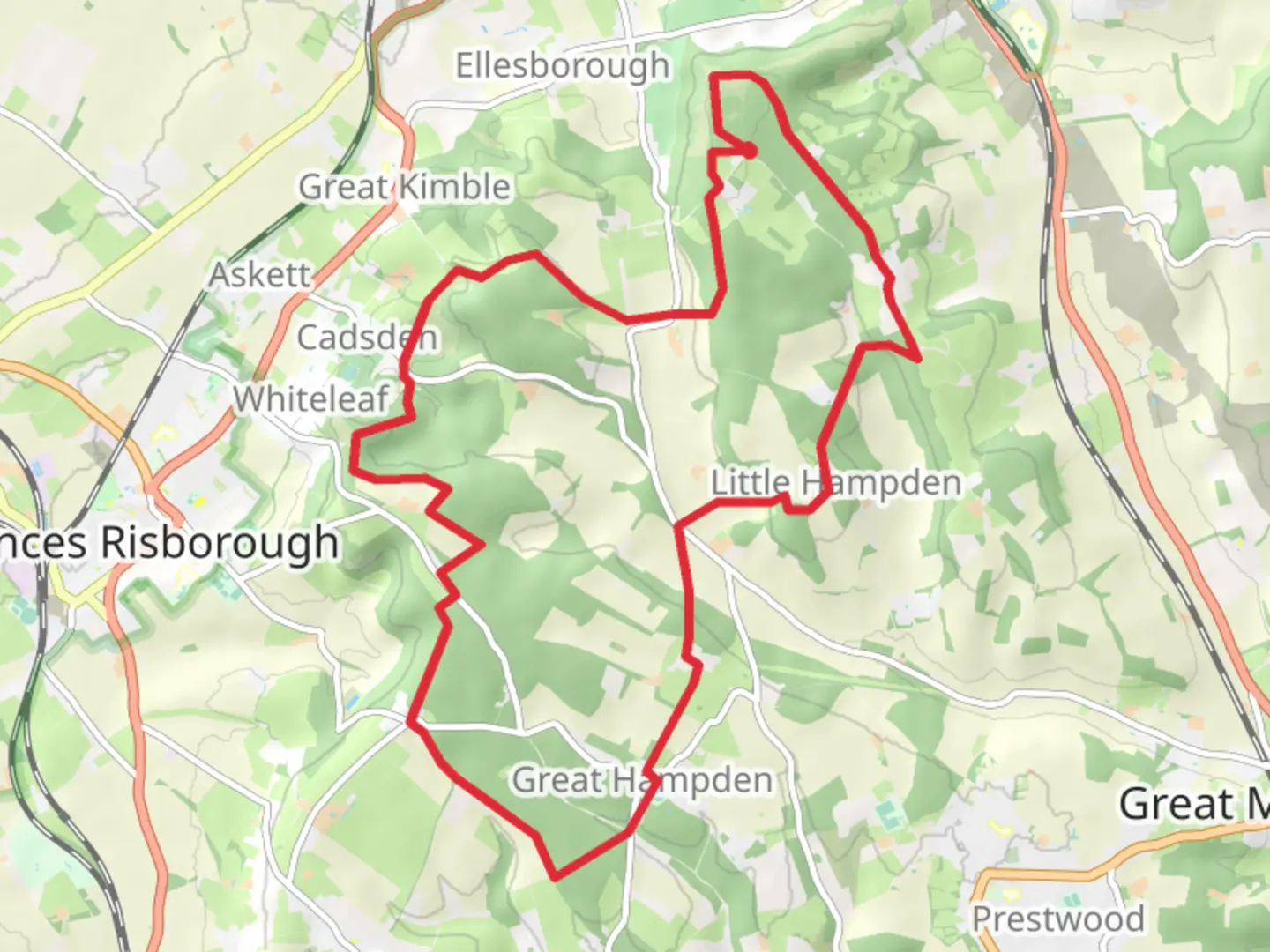 An image depicting the trail Coombe Hill and Hampdens and its surrounding area.