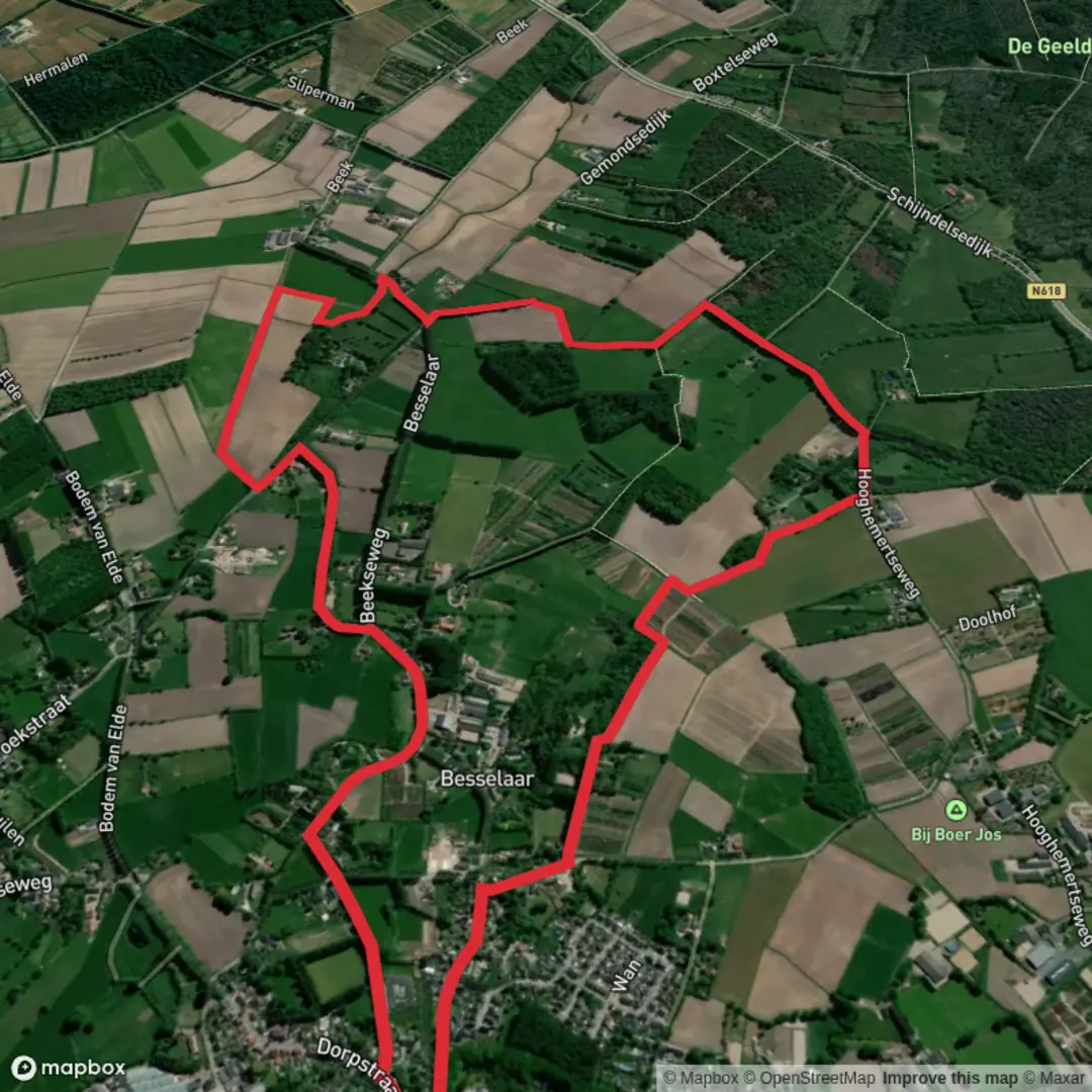 An image depicting the trail Besselaar and Beekse Weg Loop and its surrounding area.