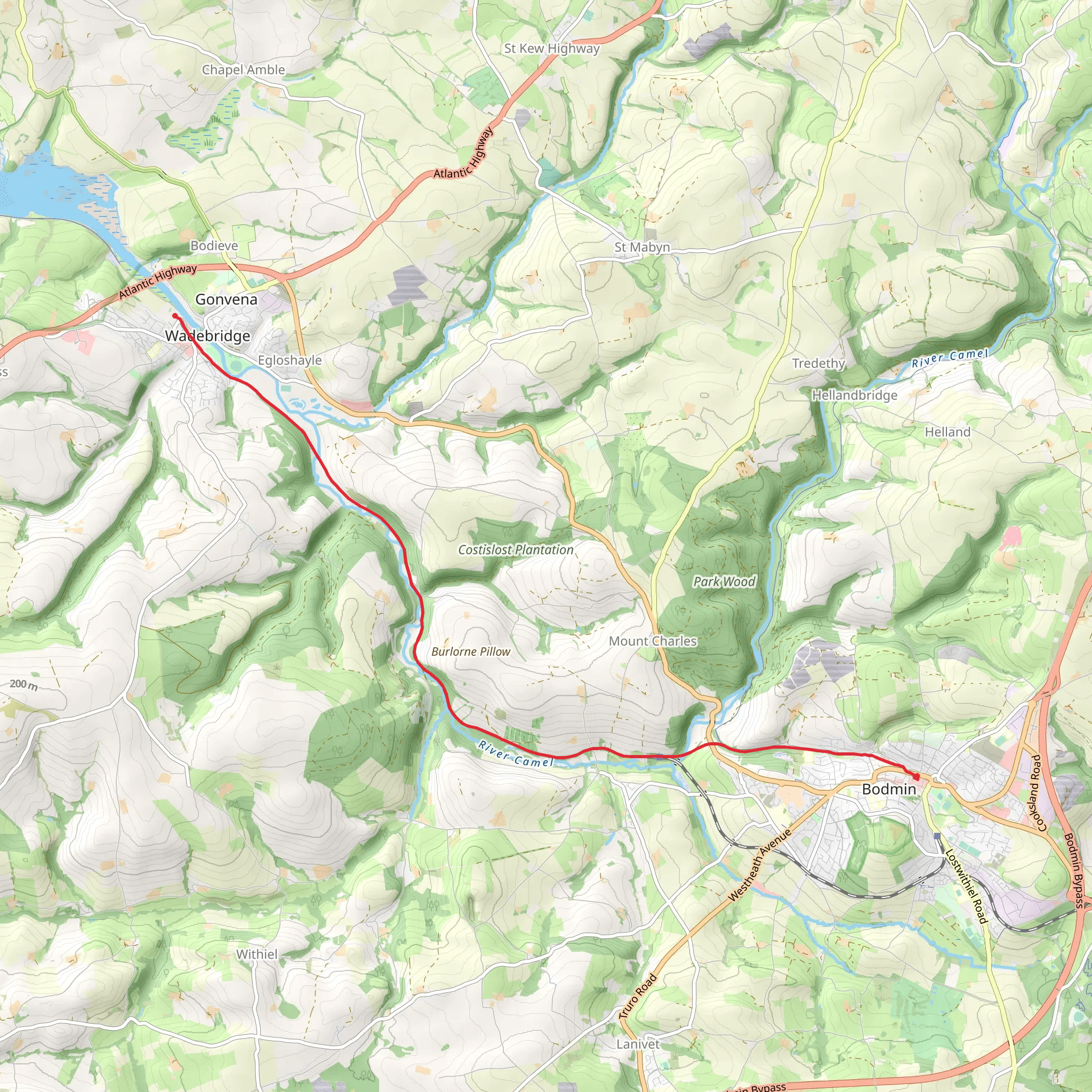 Bodmin to Wadebridge via Camel Trail mobile static map